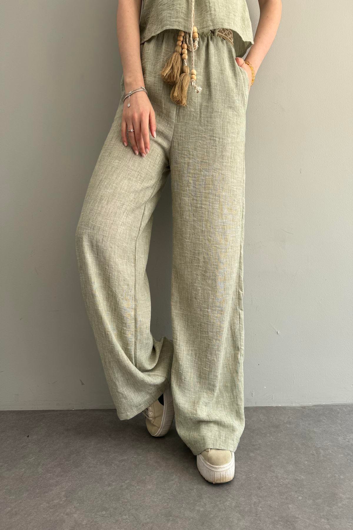 KEMERLİ KETEN PANTOLON