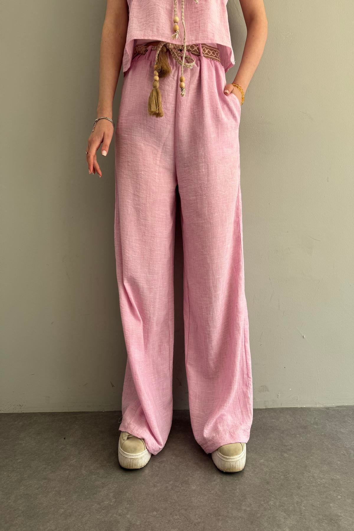 KEMERLİ KETEN PANTOLON