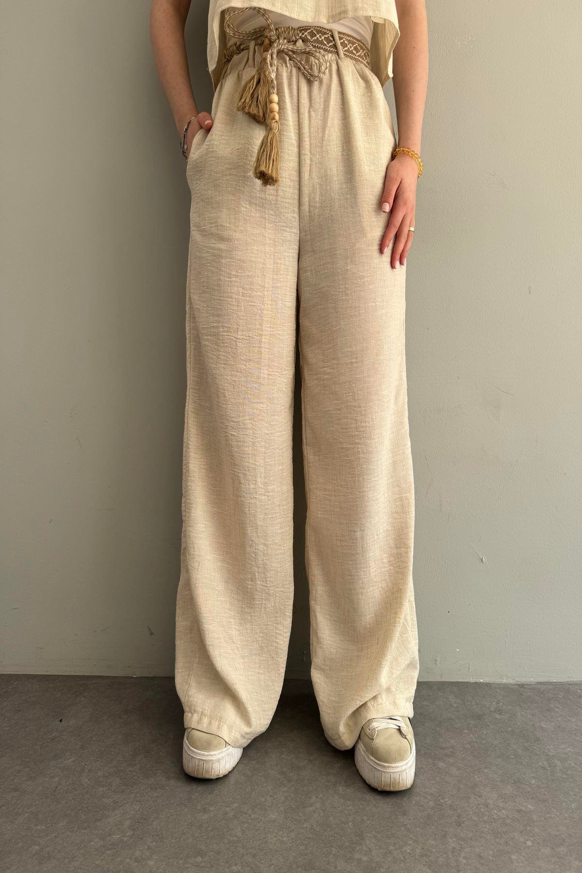 KEMERLİ KETEN PANTOLON