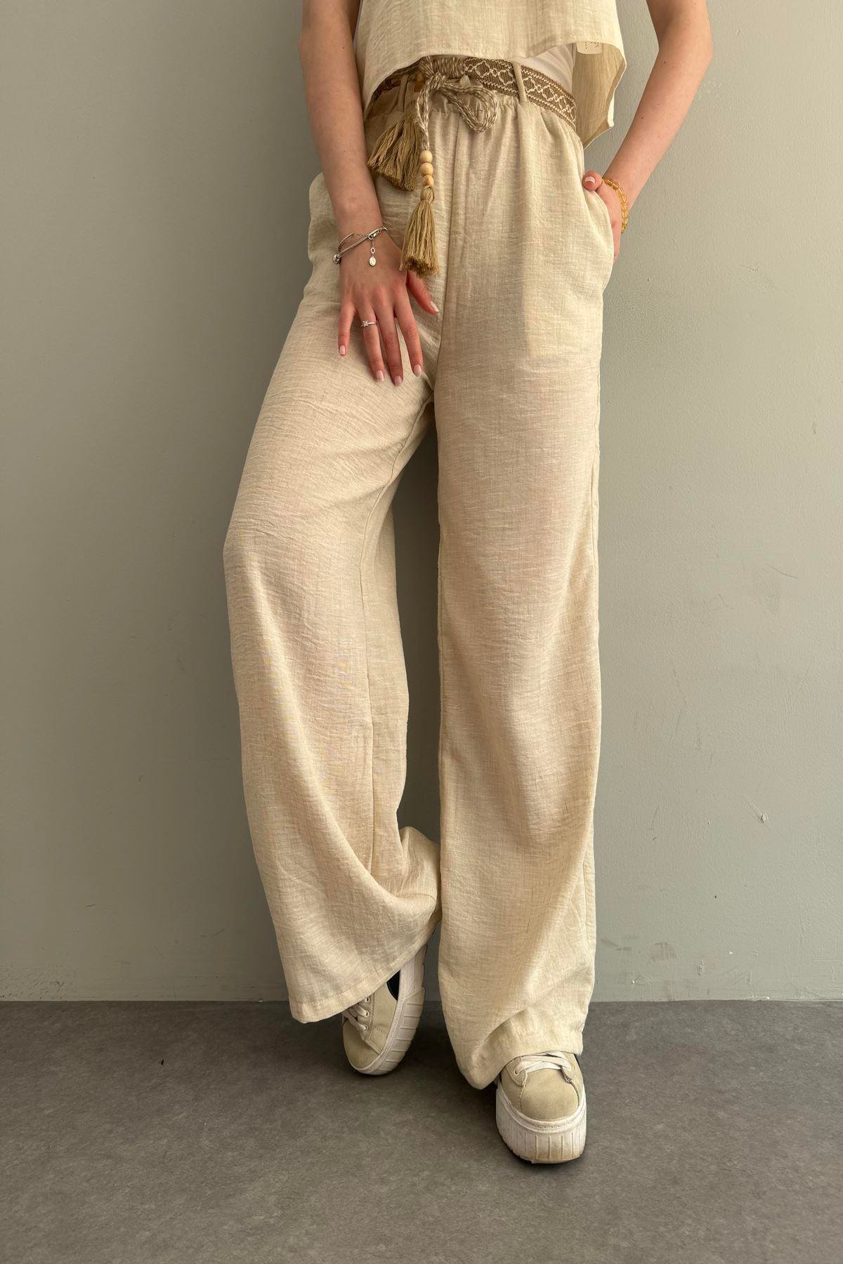KEMERLİ KETEN PANTOLON