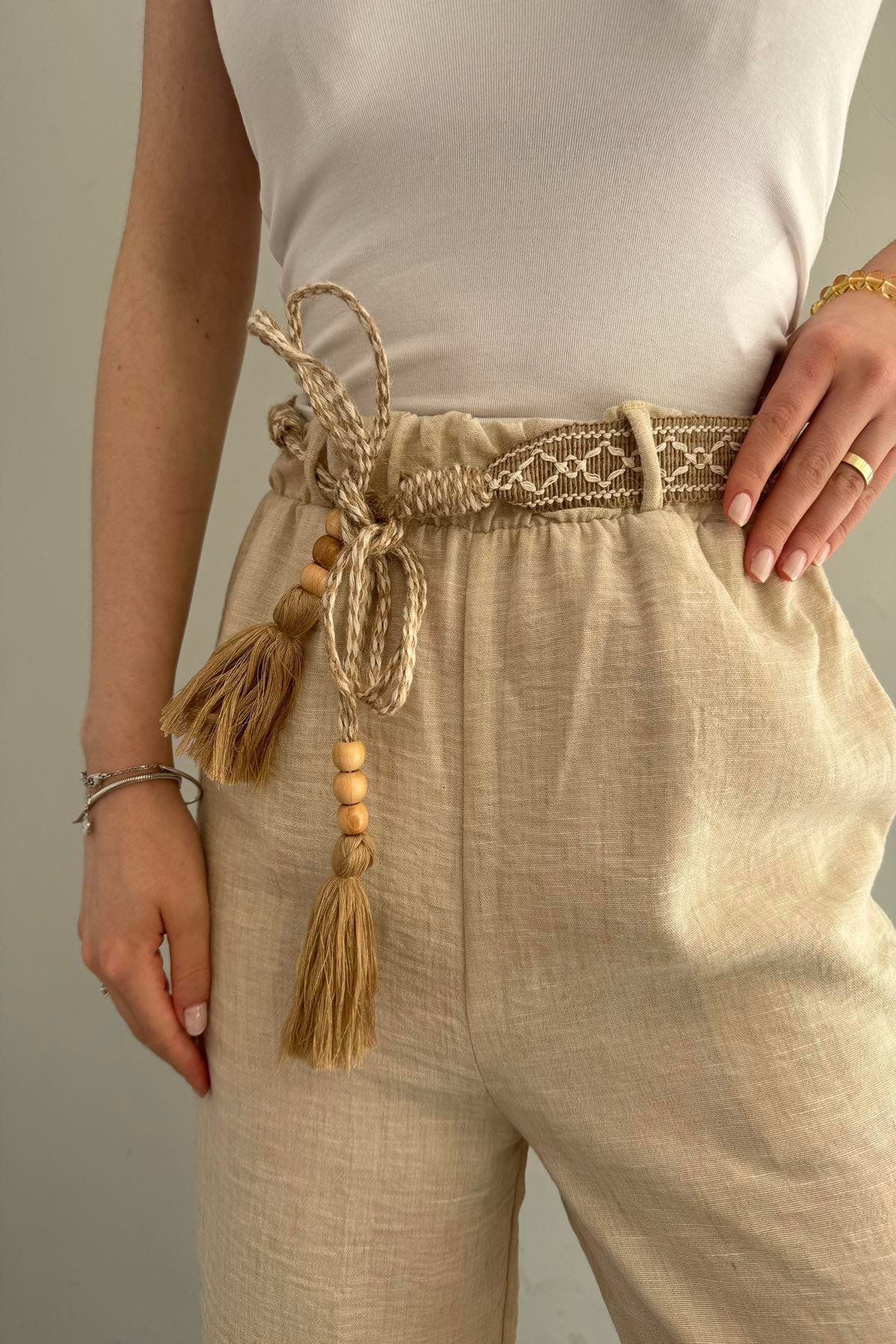 KEMERLİ KETEN PANTOLON