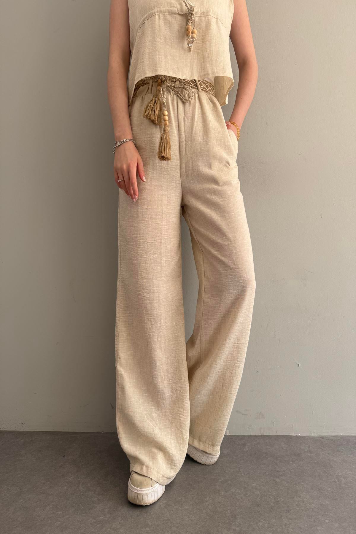 KEMERLİ KETEN PANTOLON