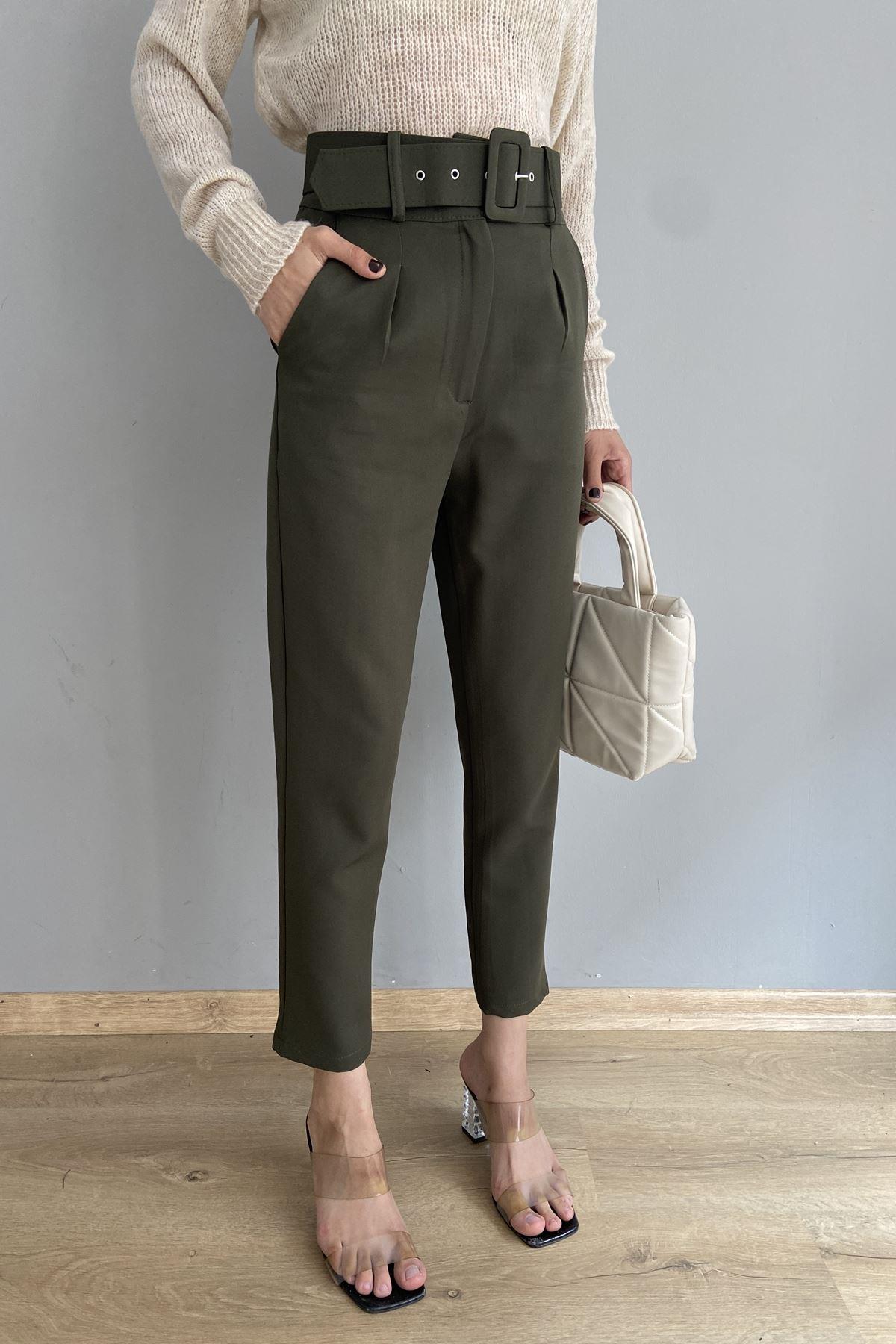 KEMERLİ TEK PİLE PANTALON