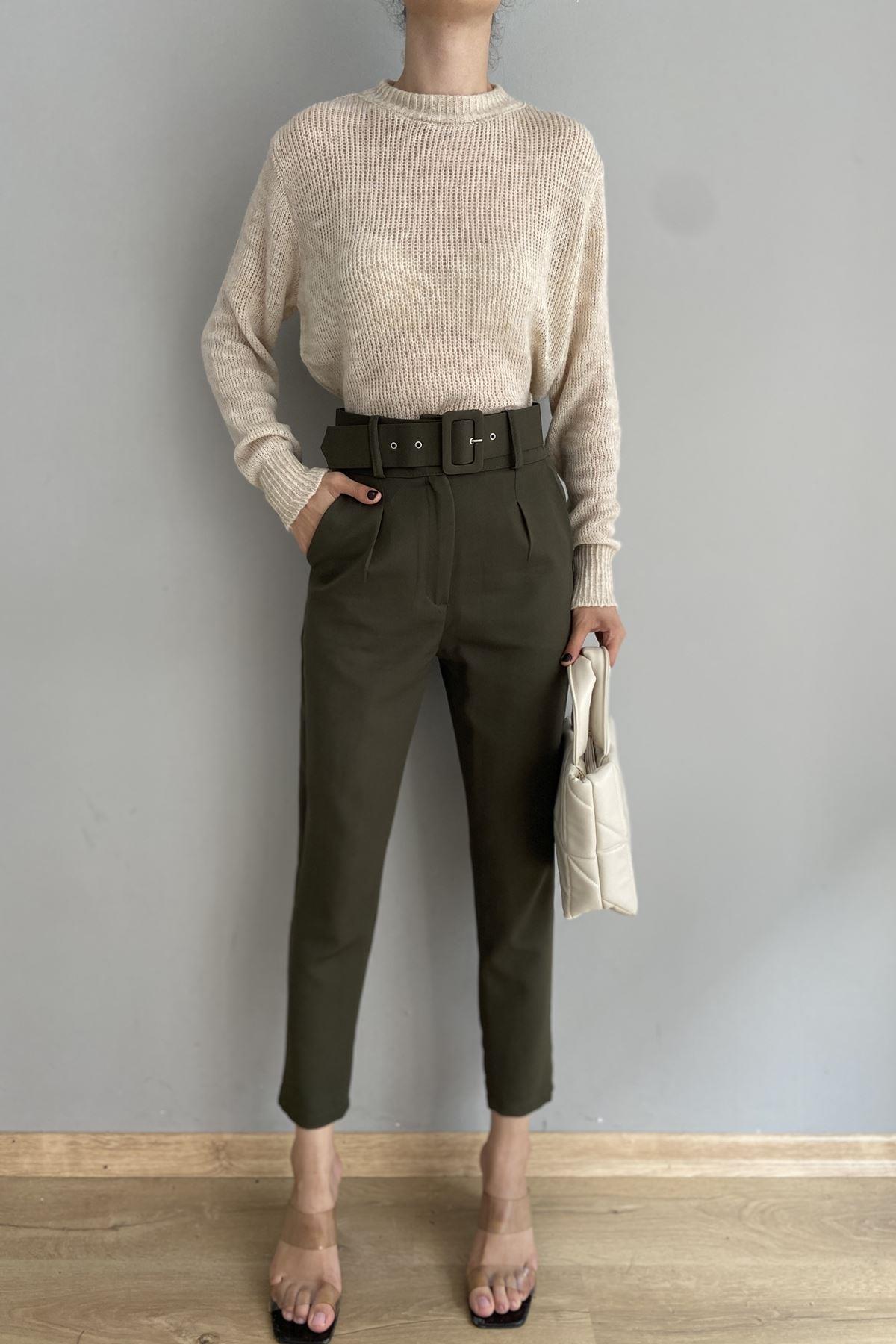 KEMERLİ TEK PİLE PANTALON