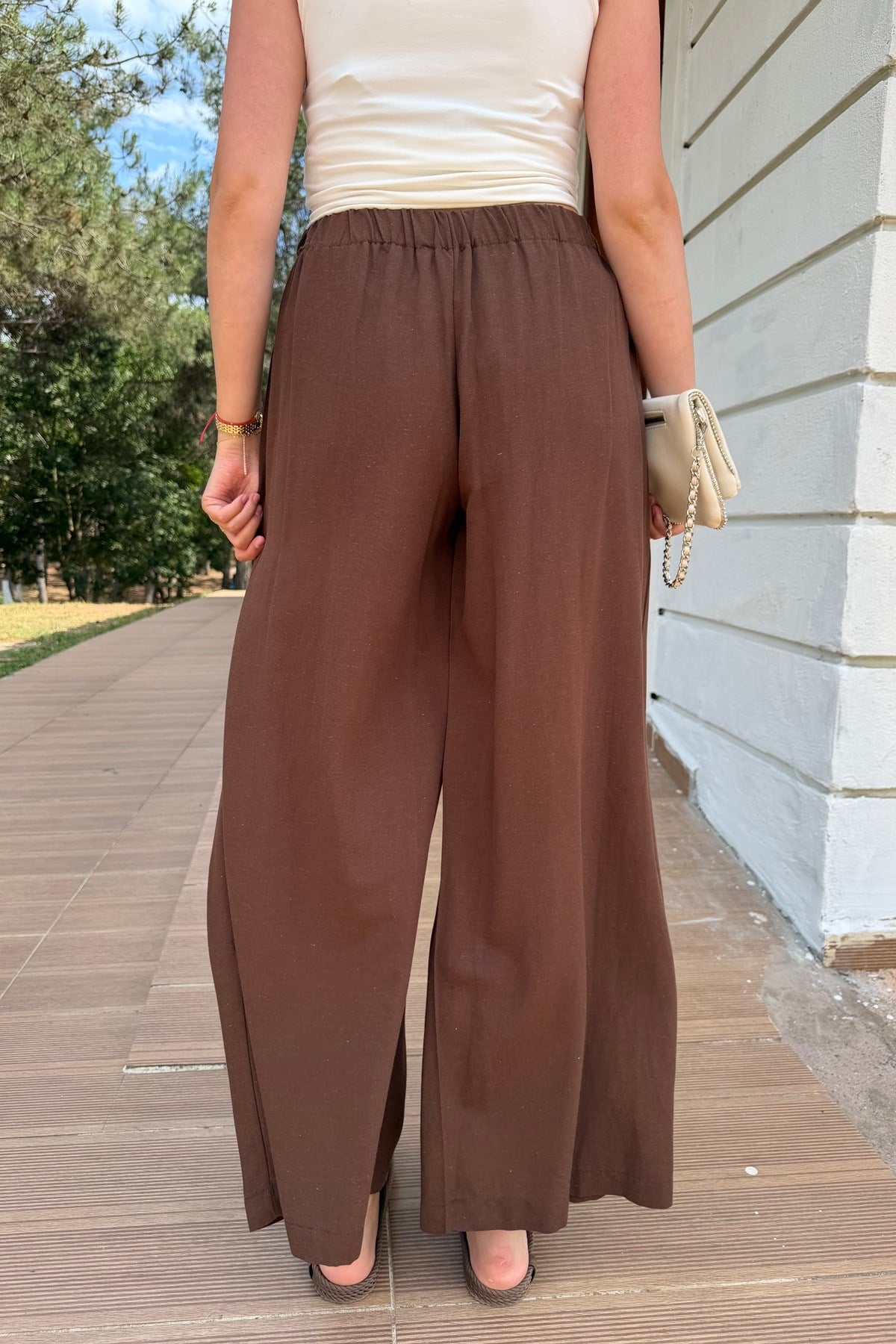 KUŞAKLI BEL BAĞLAMALI KETEN PANTOLON