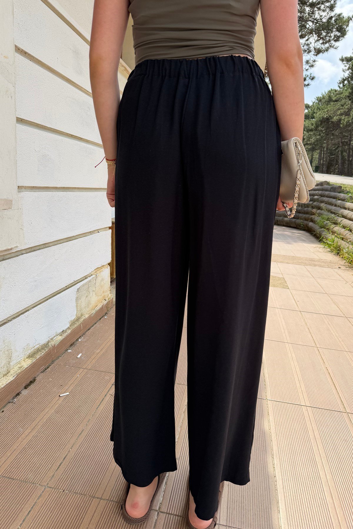 KUŞAKLI BEL BAĞLAMALI KETEN PANTOLON