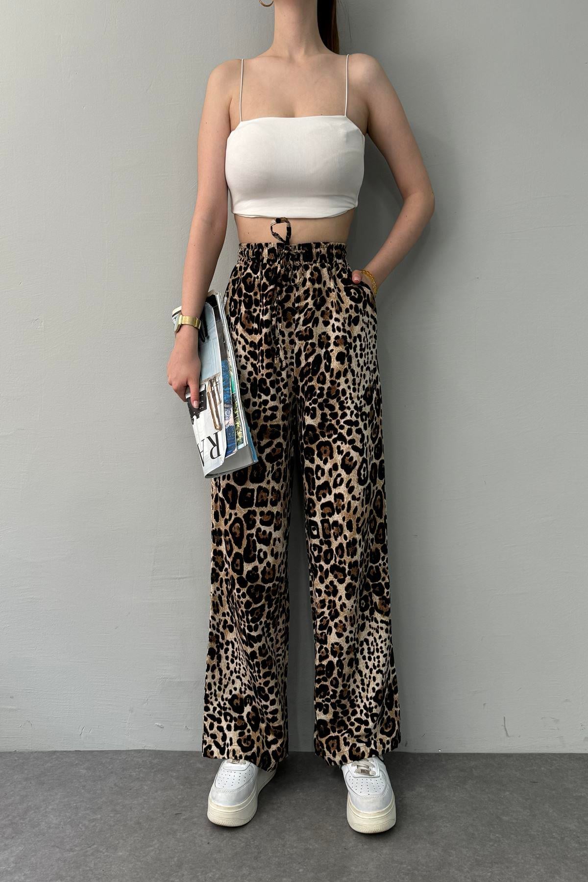 LEOPAR DESEN BAĞCIKLI PANTOLON