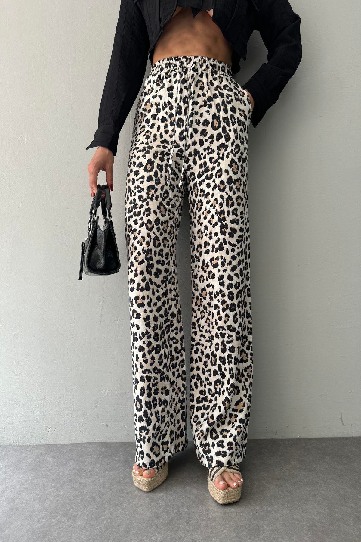 LEOPAR DESEN BEL BAĞCIKLI BOL PANTOLON