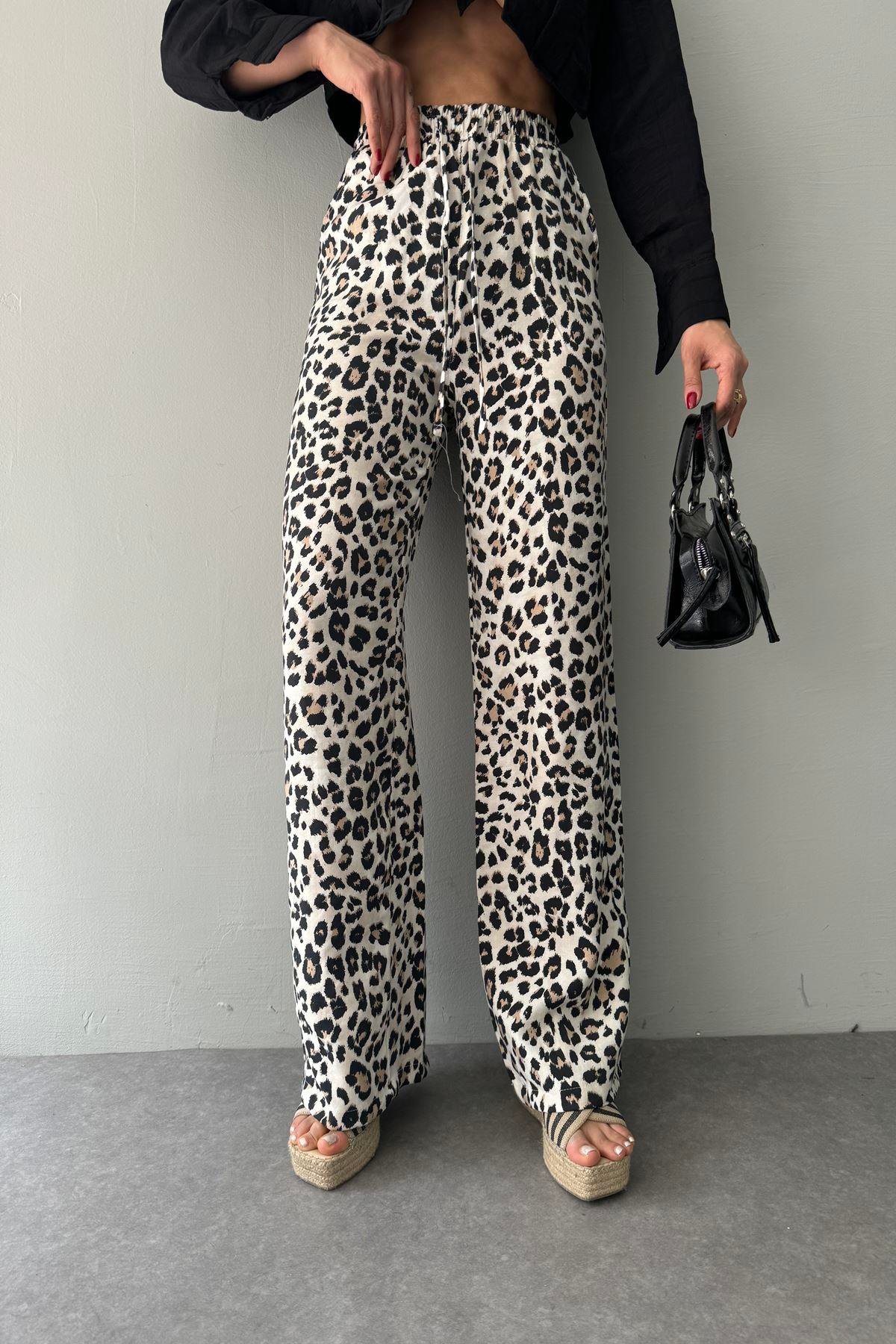 LEOPAR DESEN BEL BAĞCIKLI BOL PANTOLON