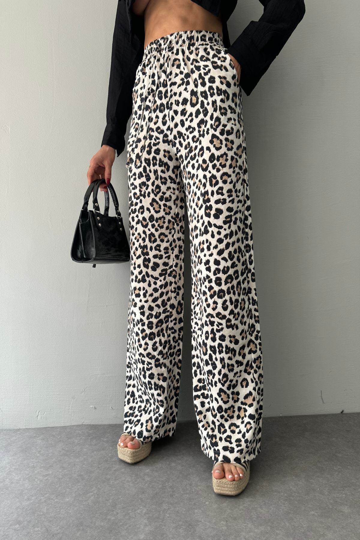 LEOPAR DESEN BEL BAĞCIKLI BOL PANTOLON
