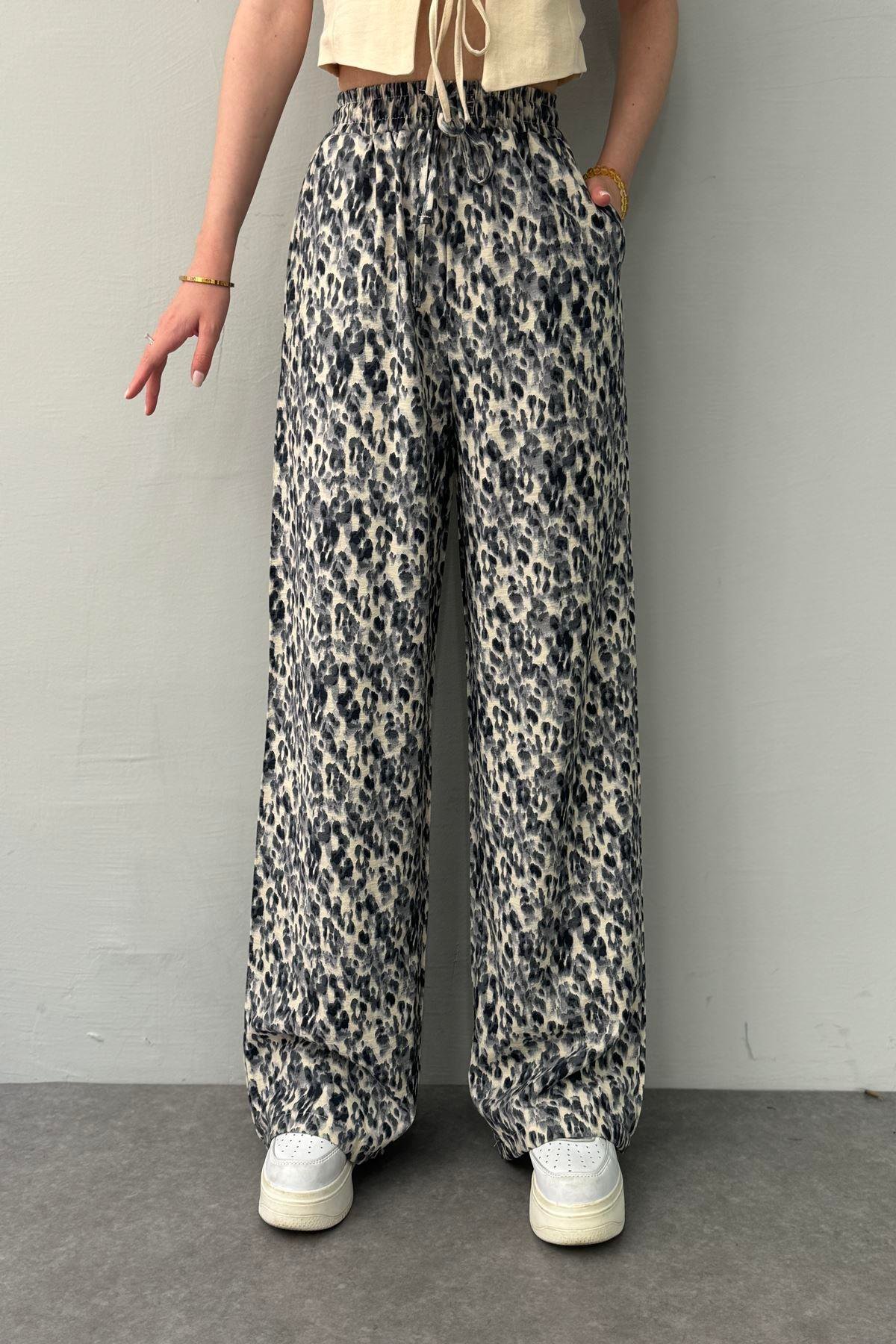 LEOPAR DESEN BEL LASTİKLİ PANTOLON