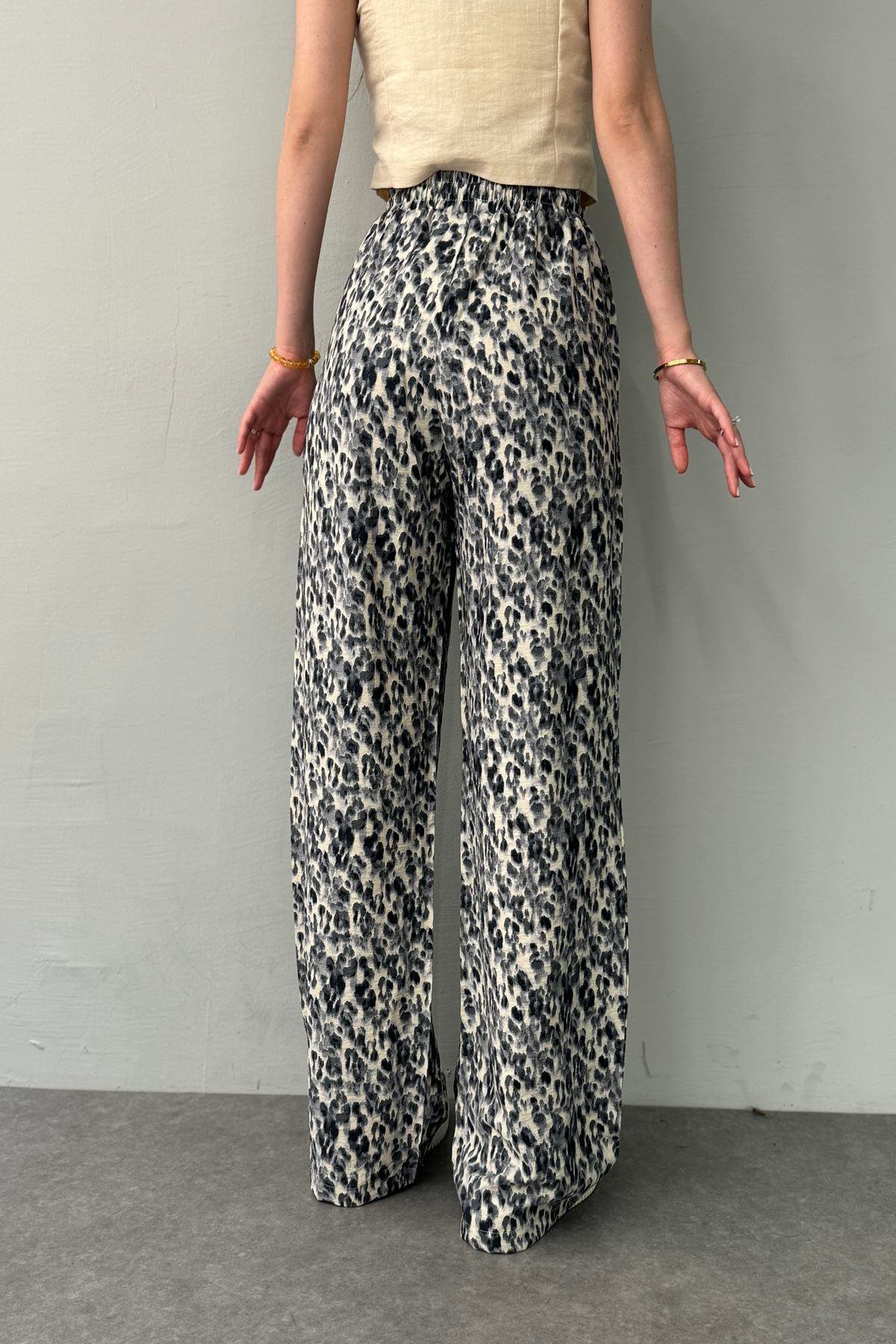 LEOPAR DESEN BEL LASTİKLİ PANTOLON