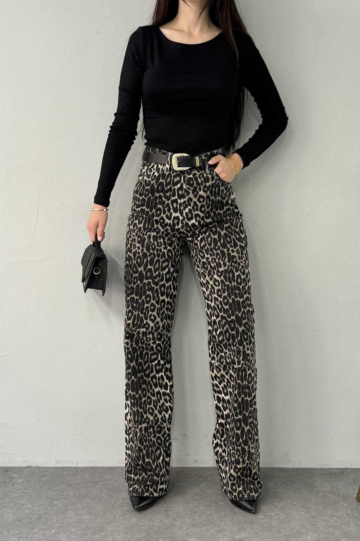 LEOPAR DESEN GABARDİN PANTOLON