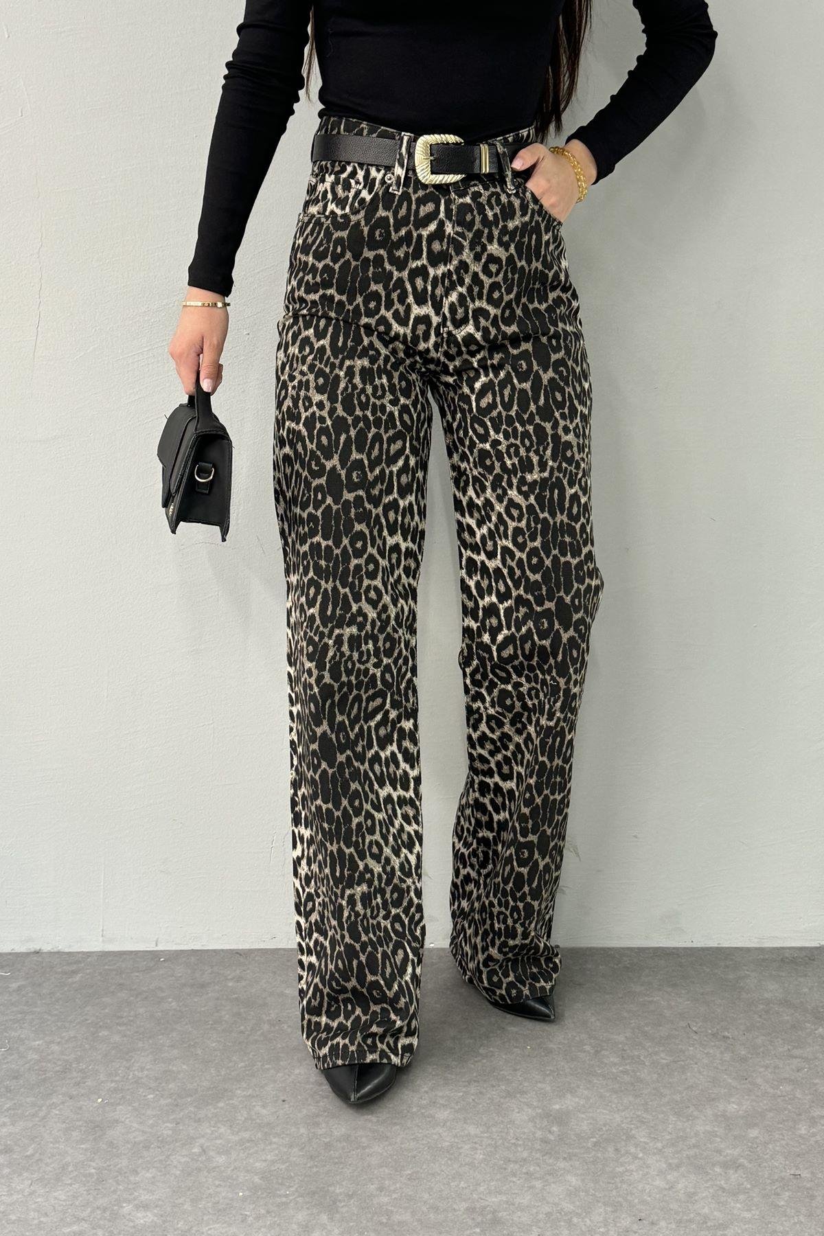 LEOPAR DESEN GABARDİN PANTOLON