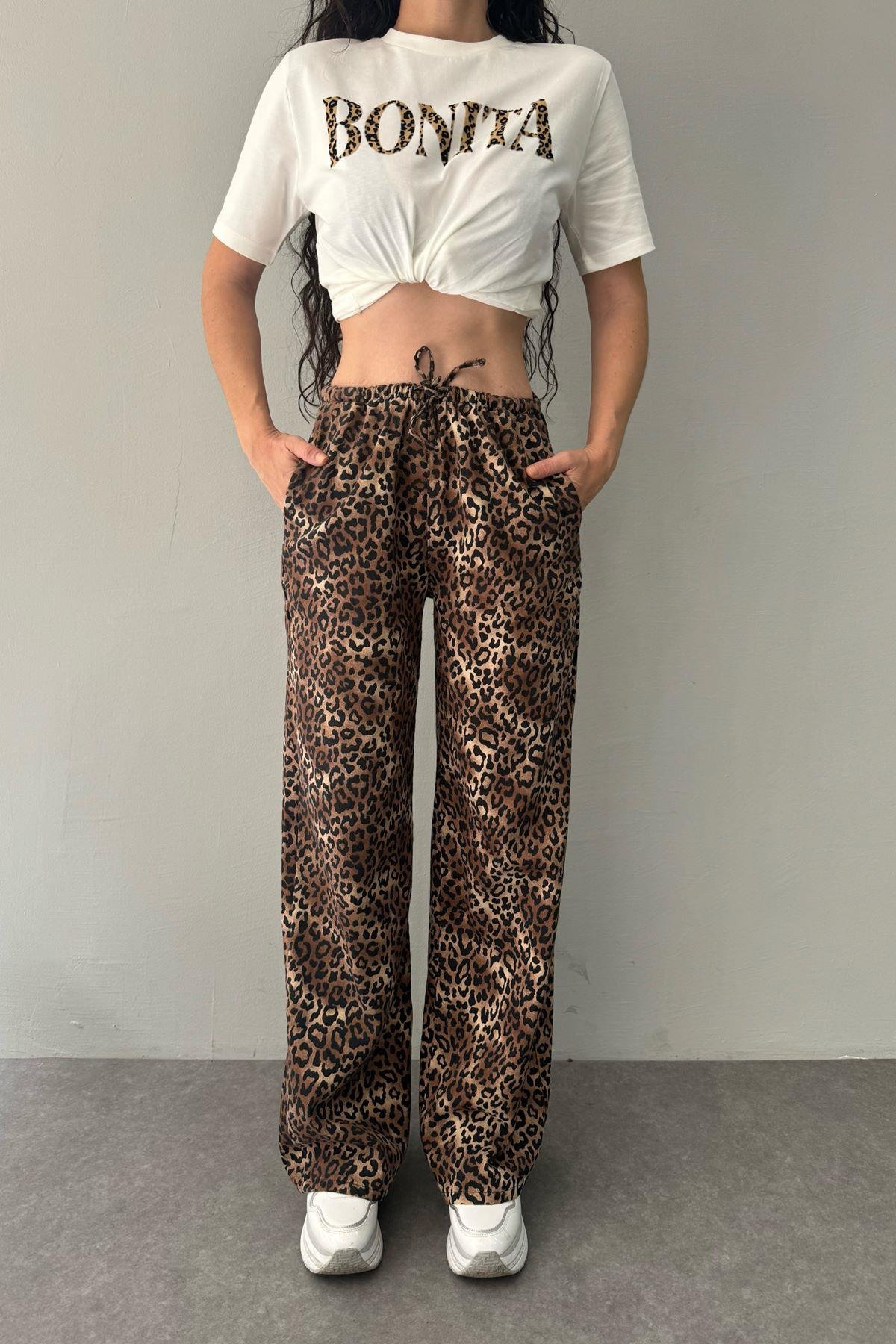 LEOPAR DESEN GABARDİN PANTOLON