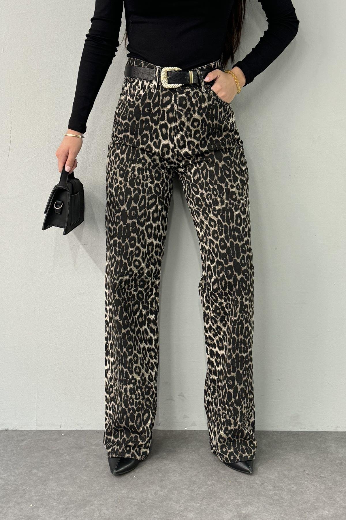 LEOPAR DESEN GABARDİN PANTOLON