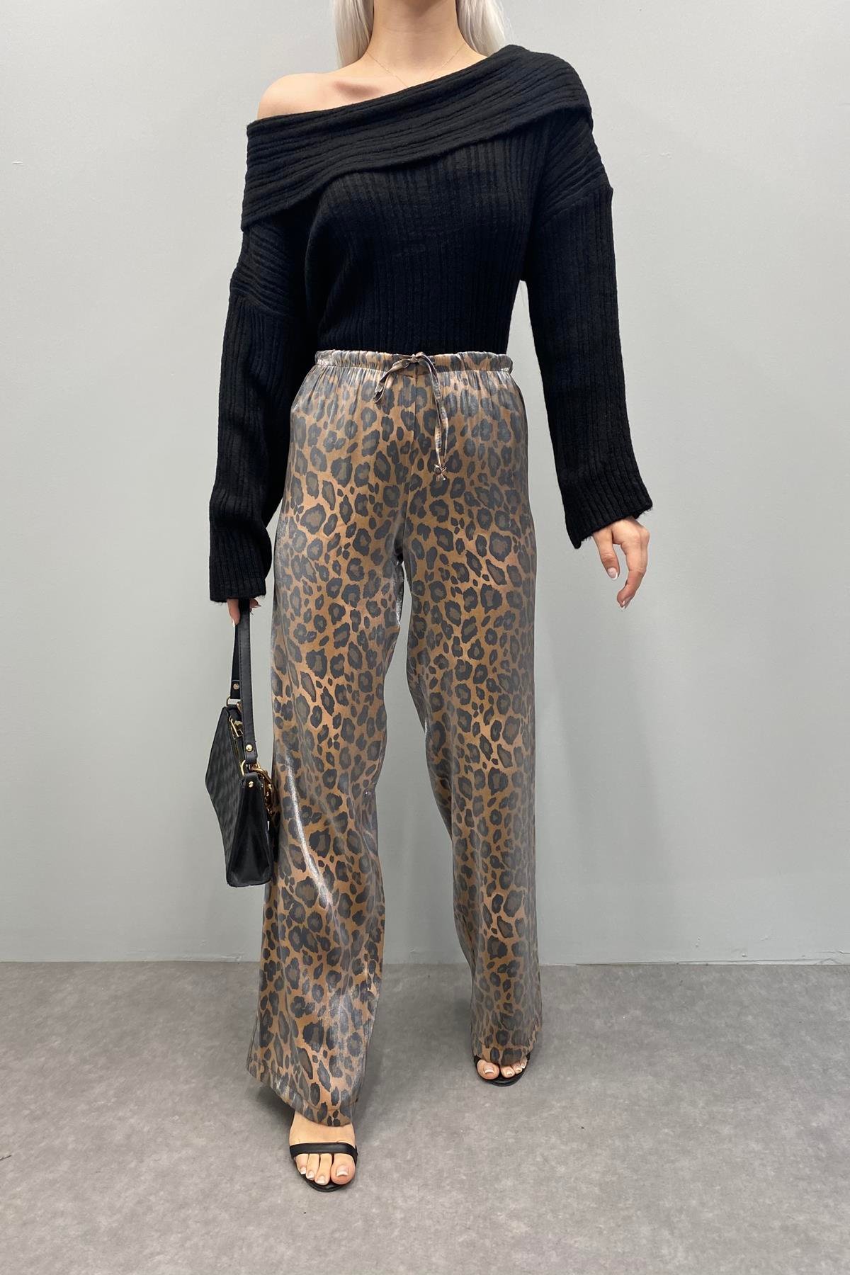 LEOPAR DESEN PARLAK PANTOLON