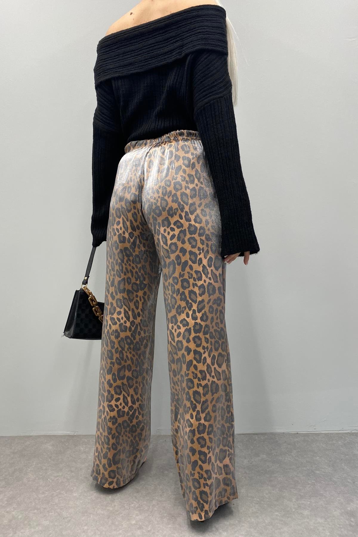 LEOPAR DESEN PARLAK PANTOLON