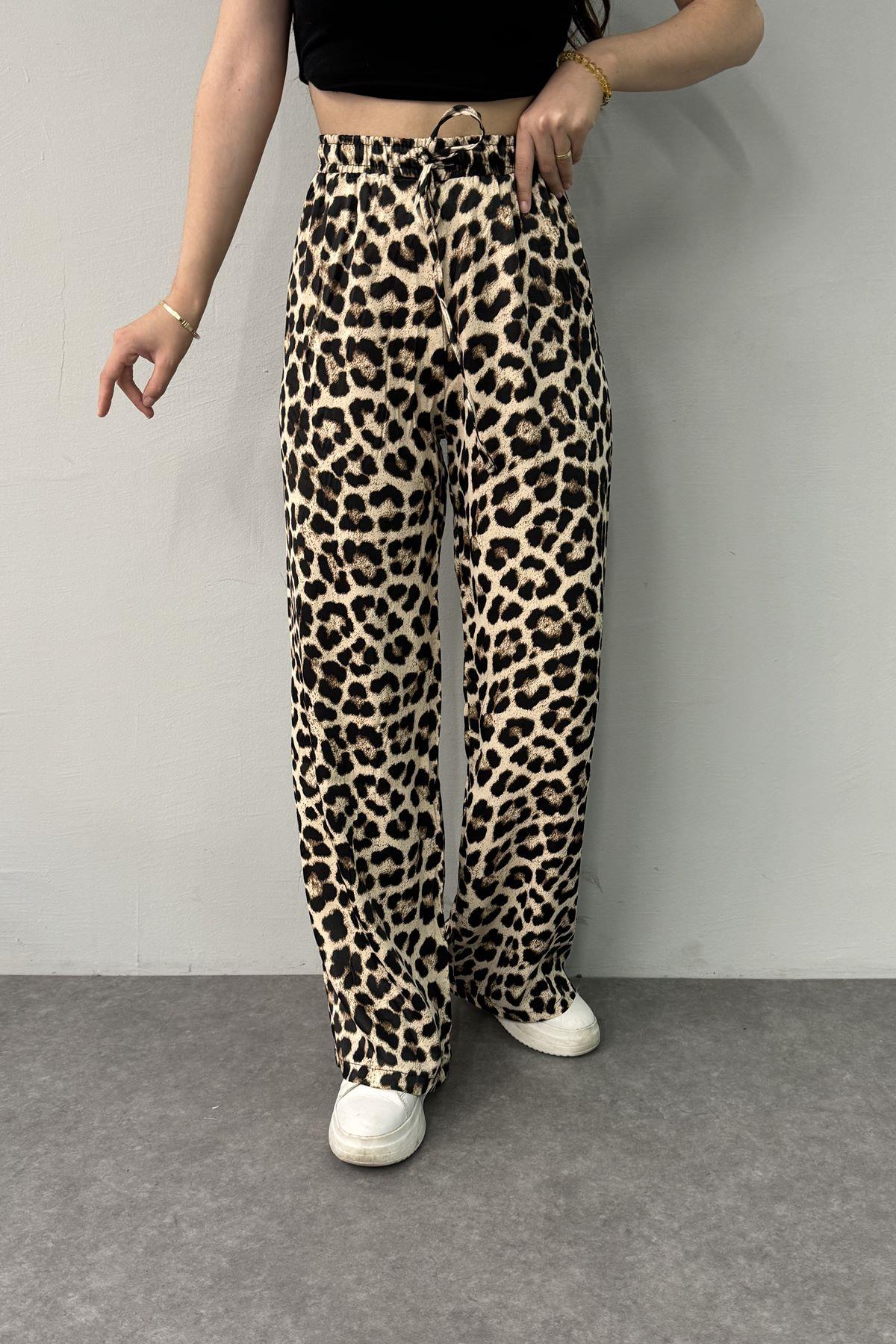 LEOPAR DESEN SATEN PANTOLON