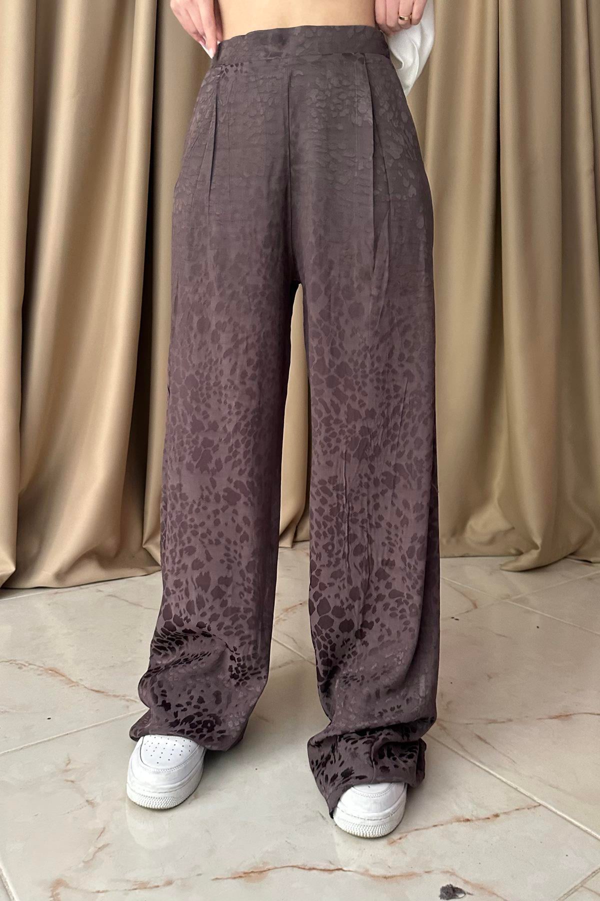 LEOPAR DESEN SATEN PANTOLON