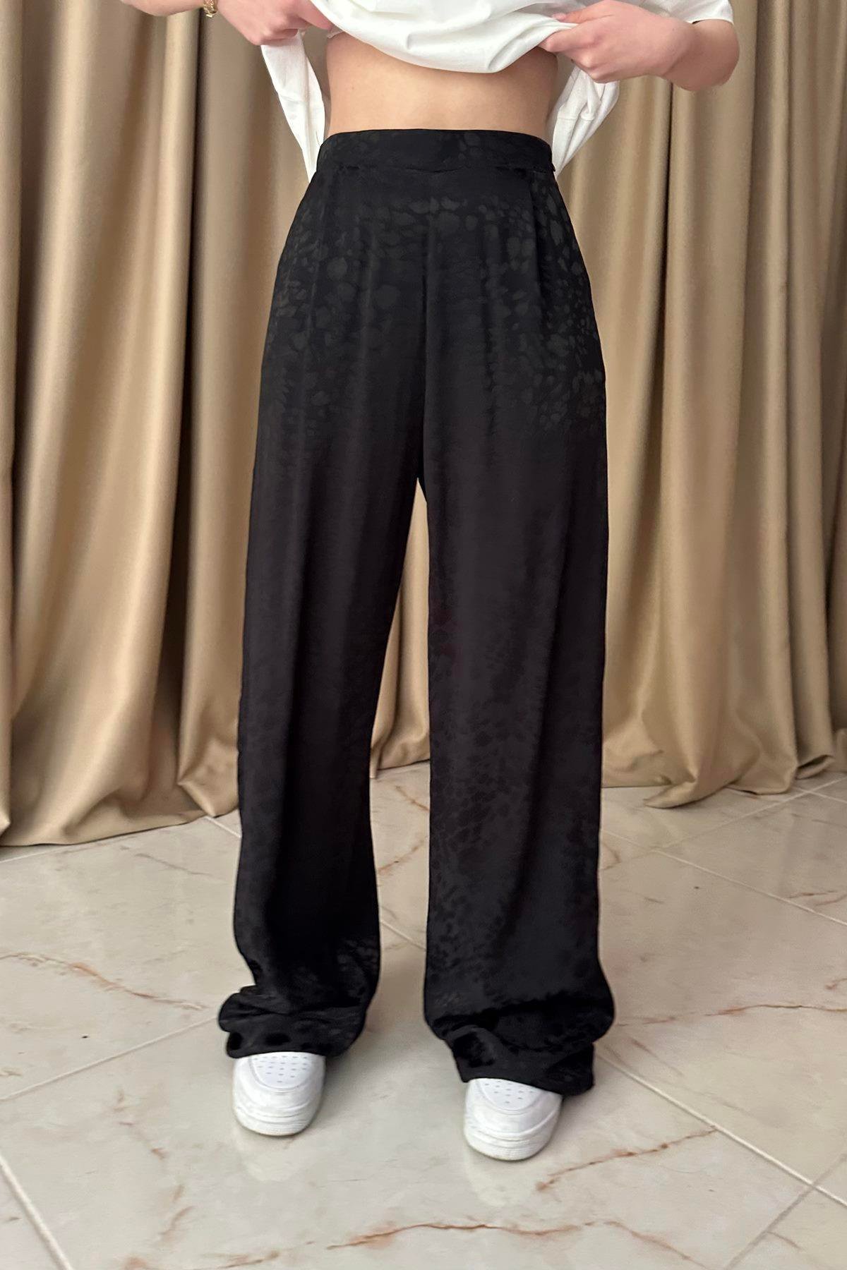 LEOPAR DESEN SATEN PANTOLON