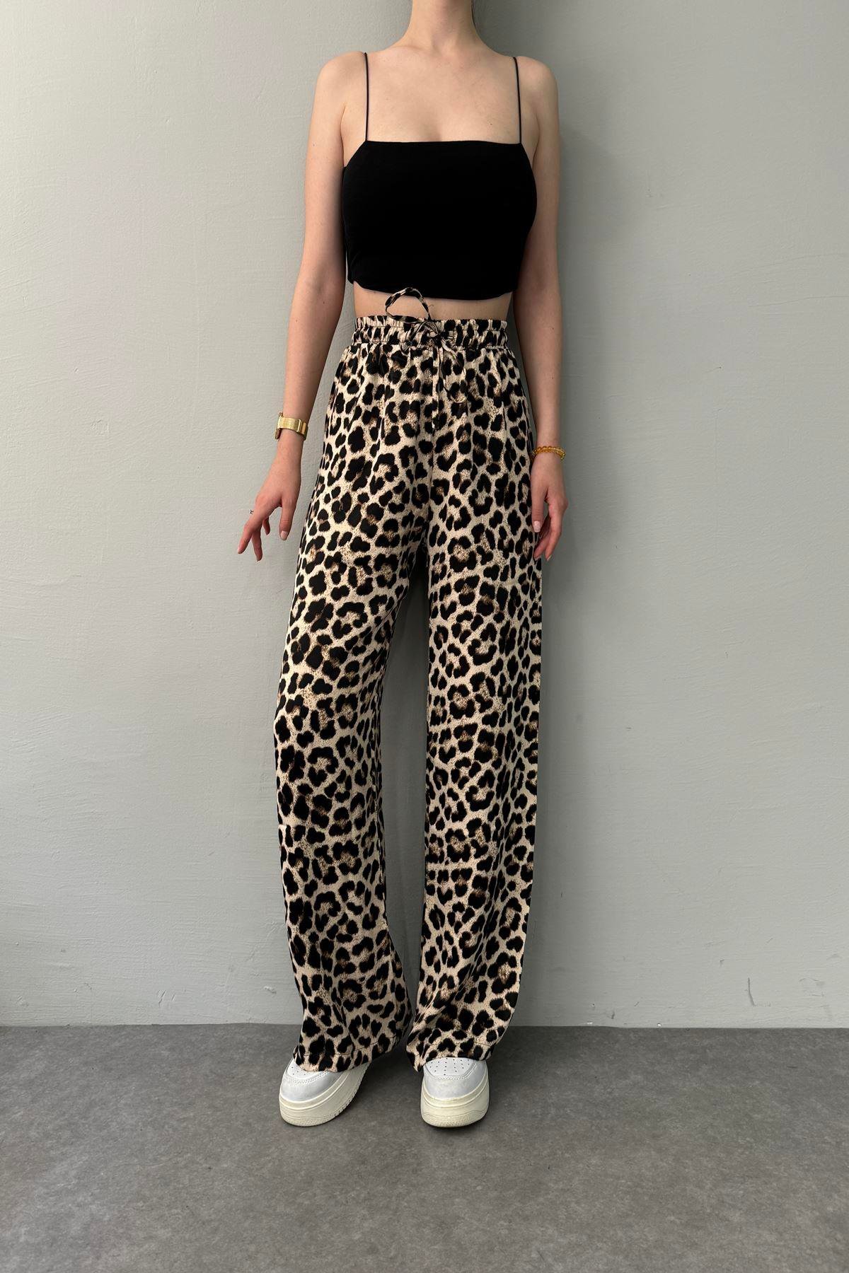 LEOPAR DESEN SATEN PANTOLON