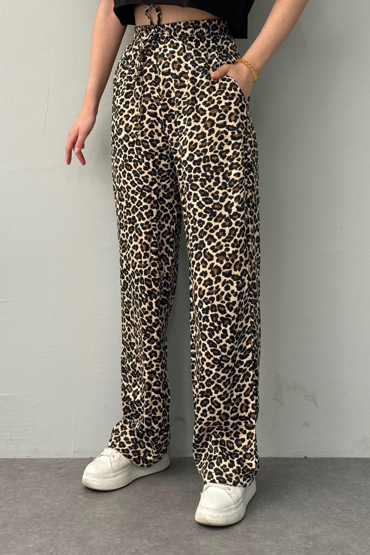LEOPAR DESEN SATEN PANTOLON