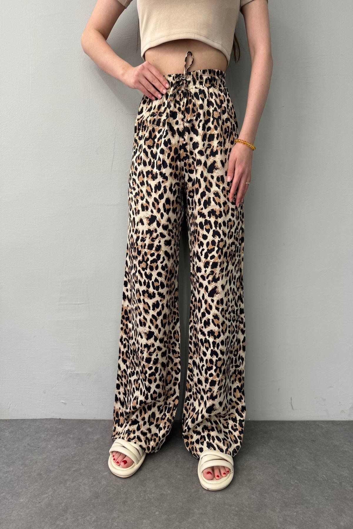 LEOPAR DESEN SATEN PANTOLON