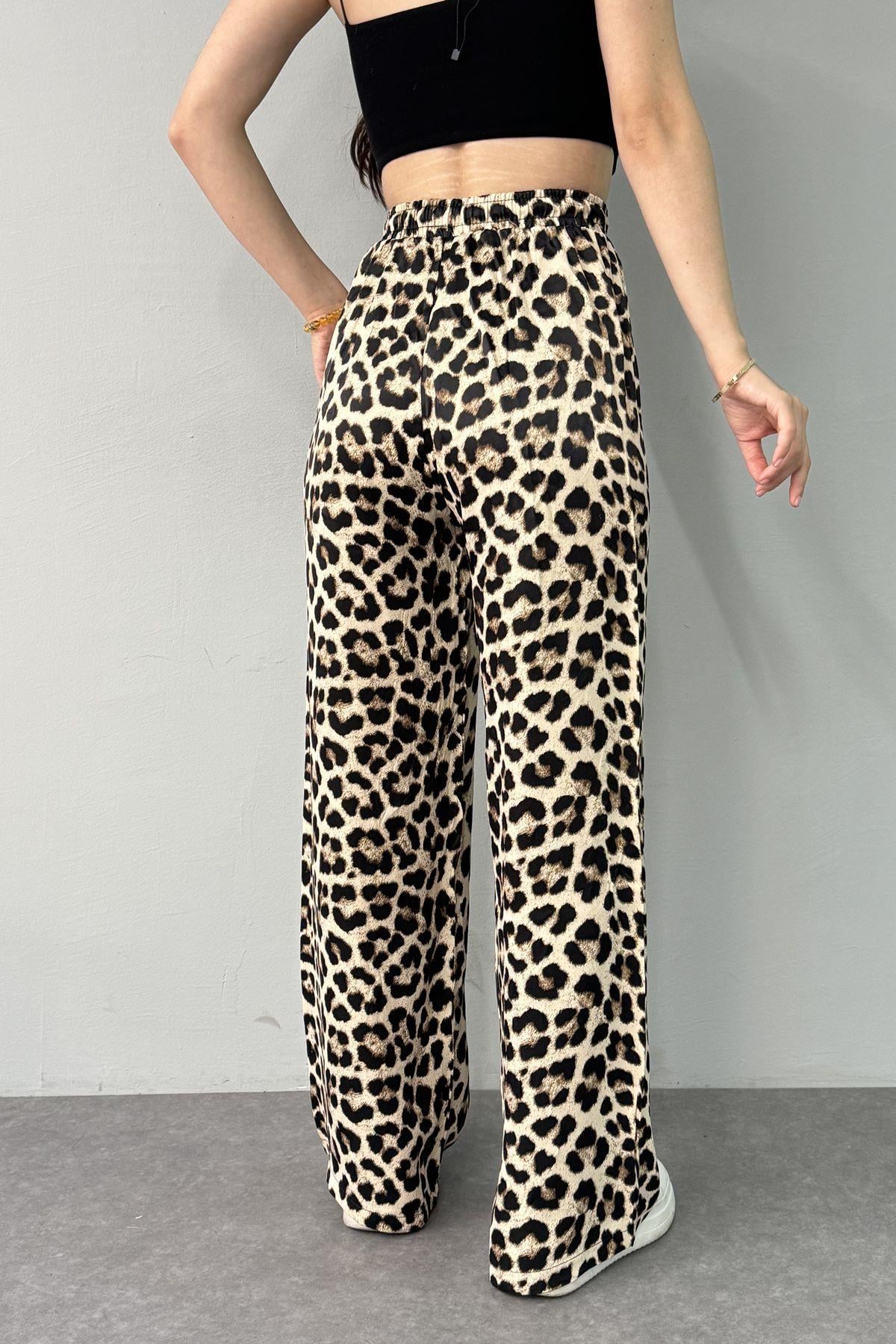 LEOPAR DESEN SATEN PANTOLON