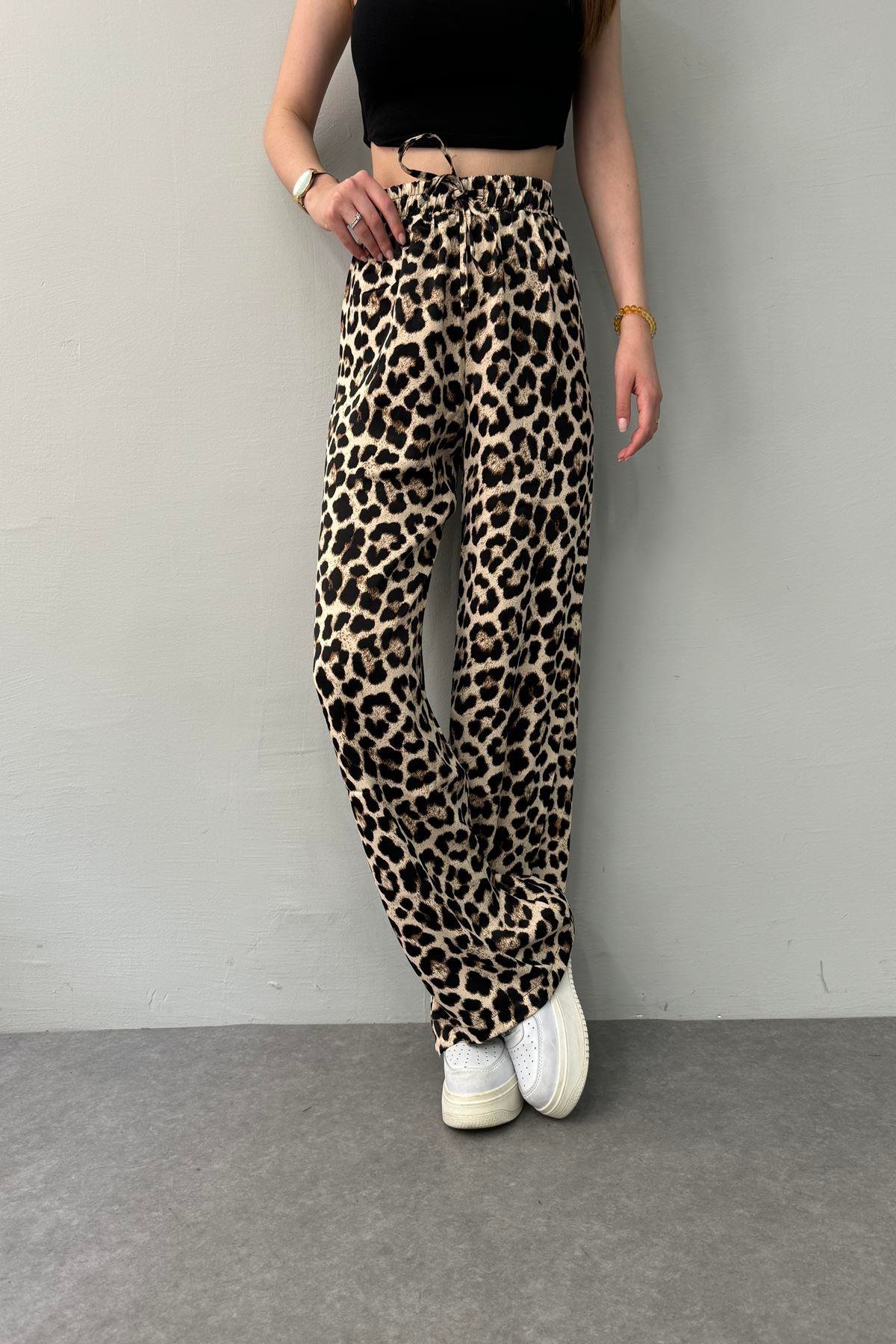 LEOPAR DESEN SATEN PANTOLON