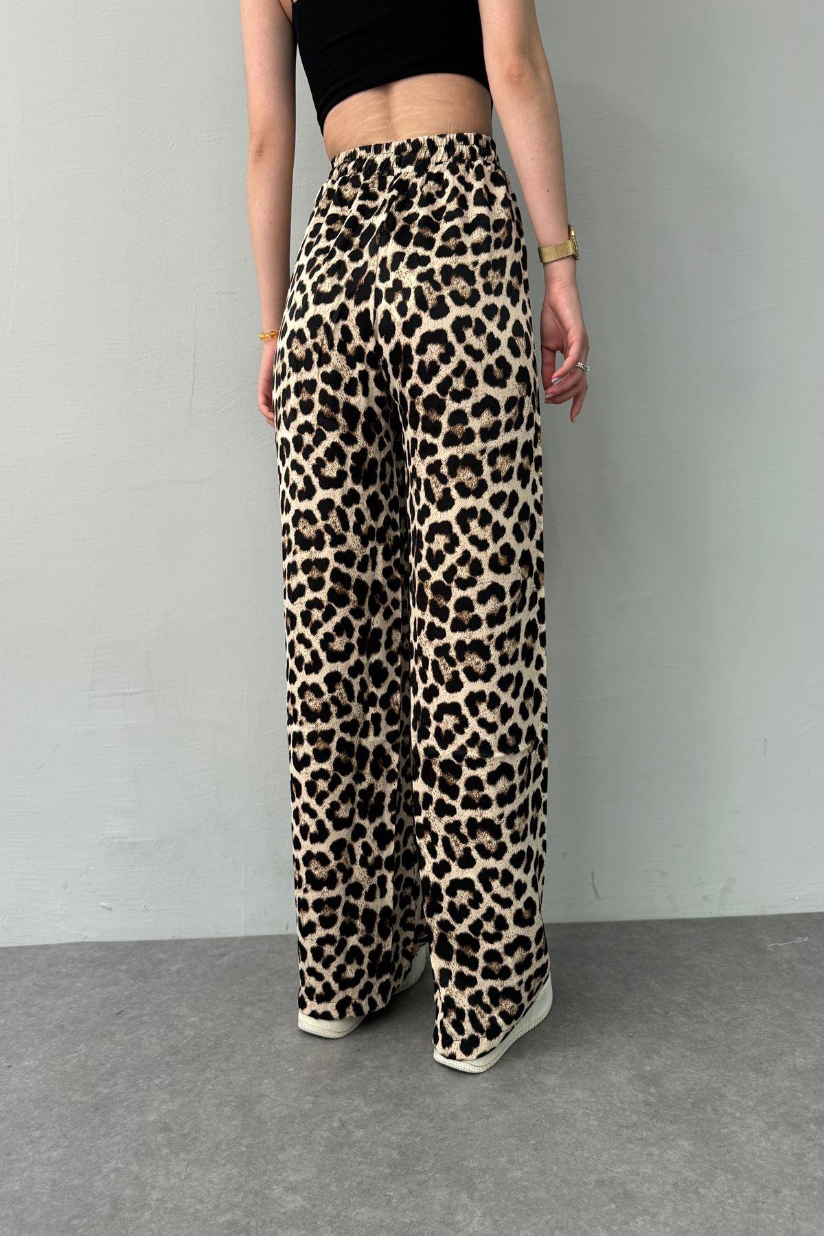 LEOPAR DESEN SATEN PANTOLON
