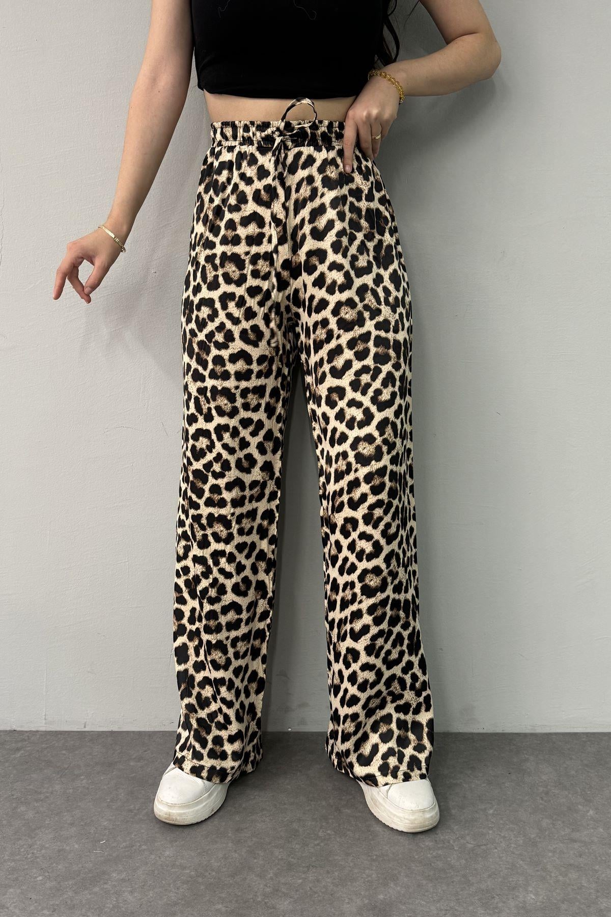 LEOPAR DESEN SATEN PANTOLON