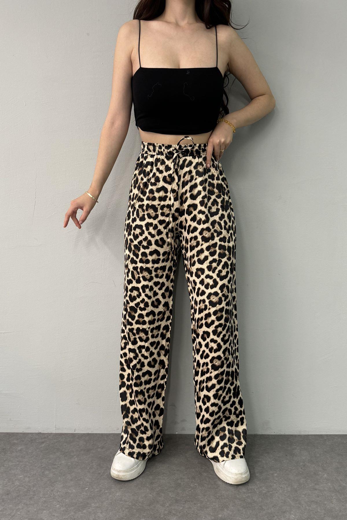 LEOPAR DESEN SATEN PANTOLON