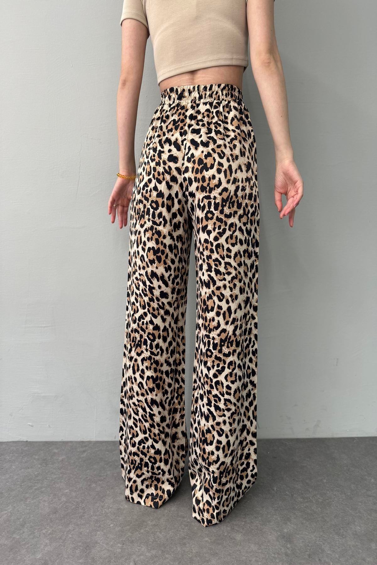 LEOPAR DESEN SATEN PANTOLON
