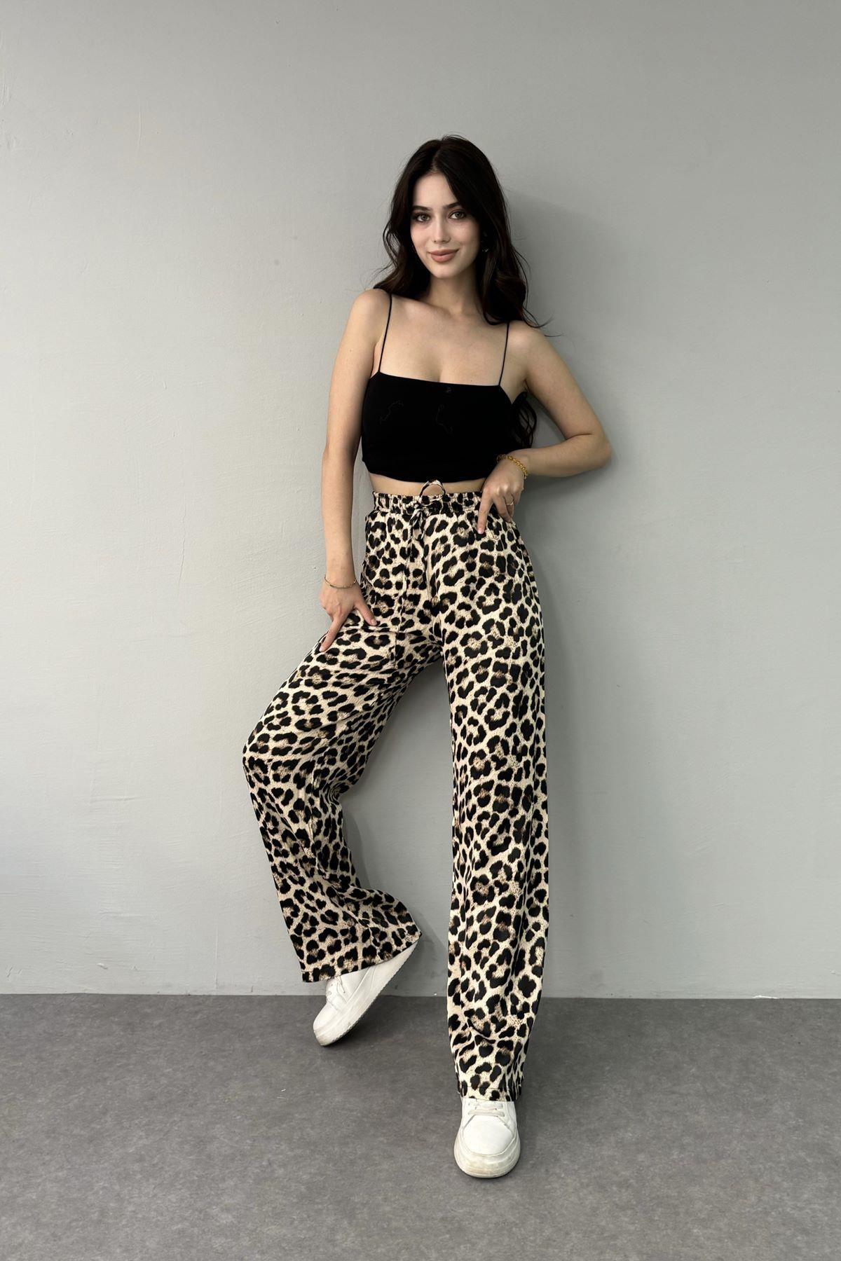LEOPAR DESEN SATEN PANTOLON