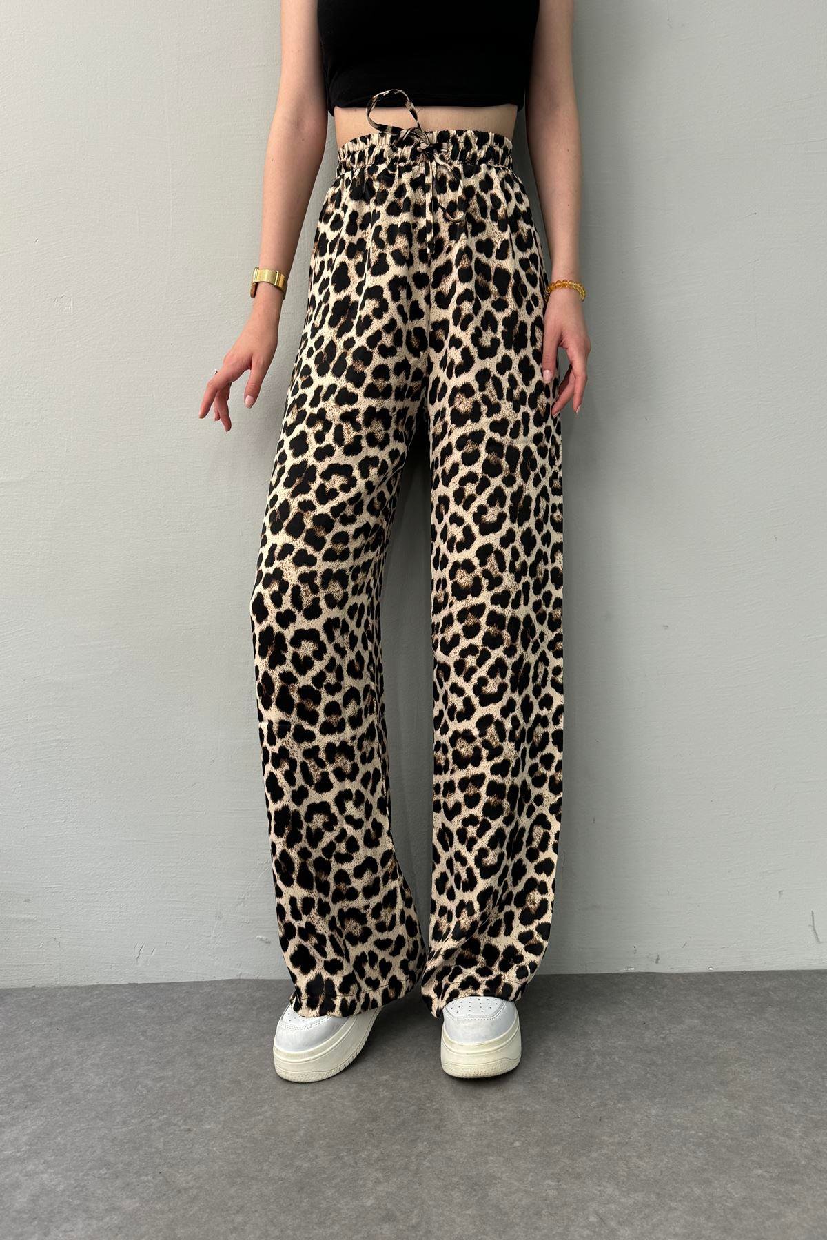 LEOPAR DESEN SATEN PANTOLON