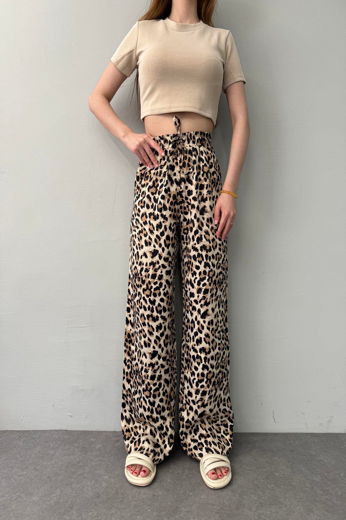 LEOPAR DESEN SATEN PANTOLON