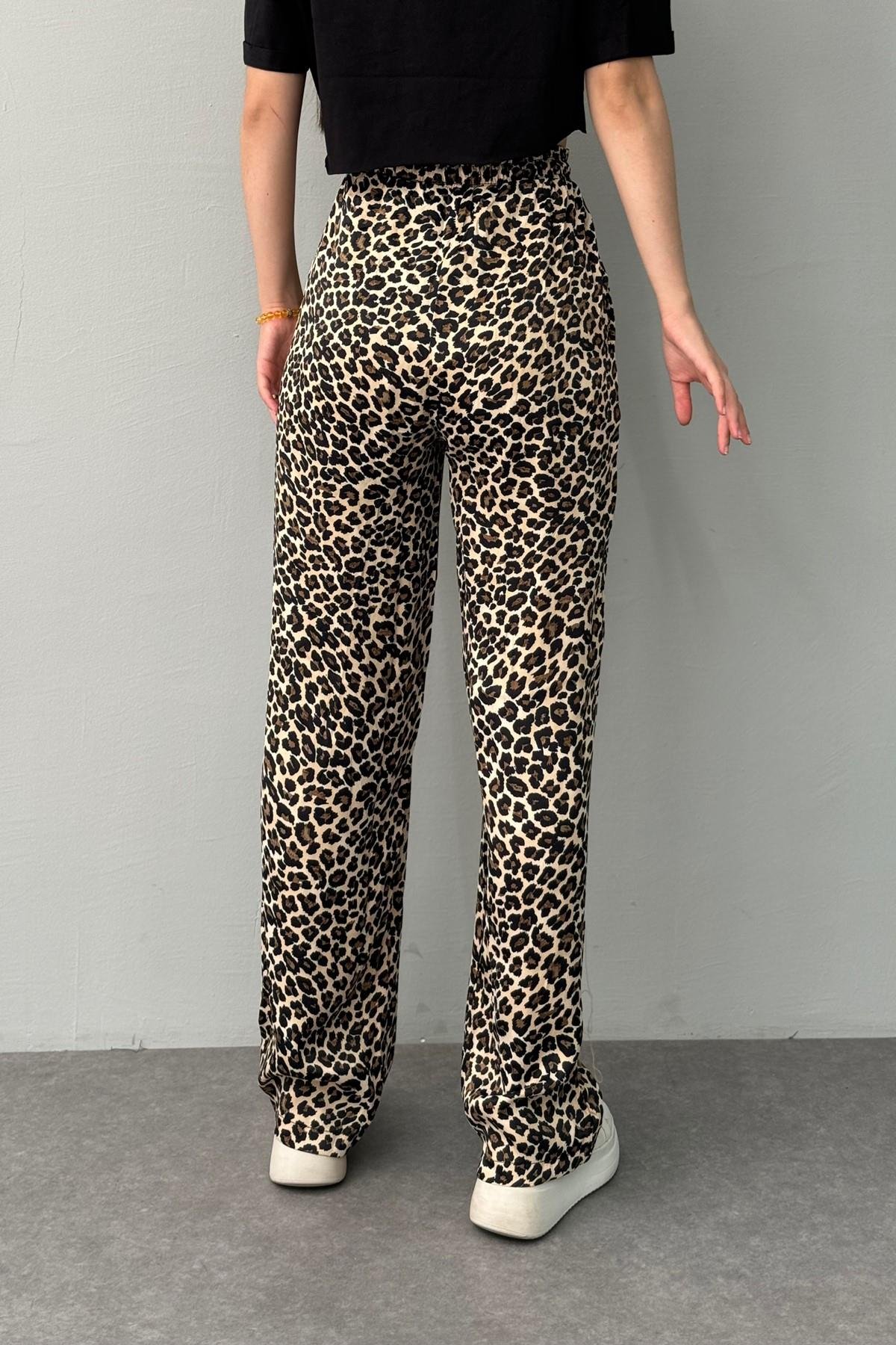 LEOPAR DESEN SATEN PANTOLON
