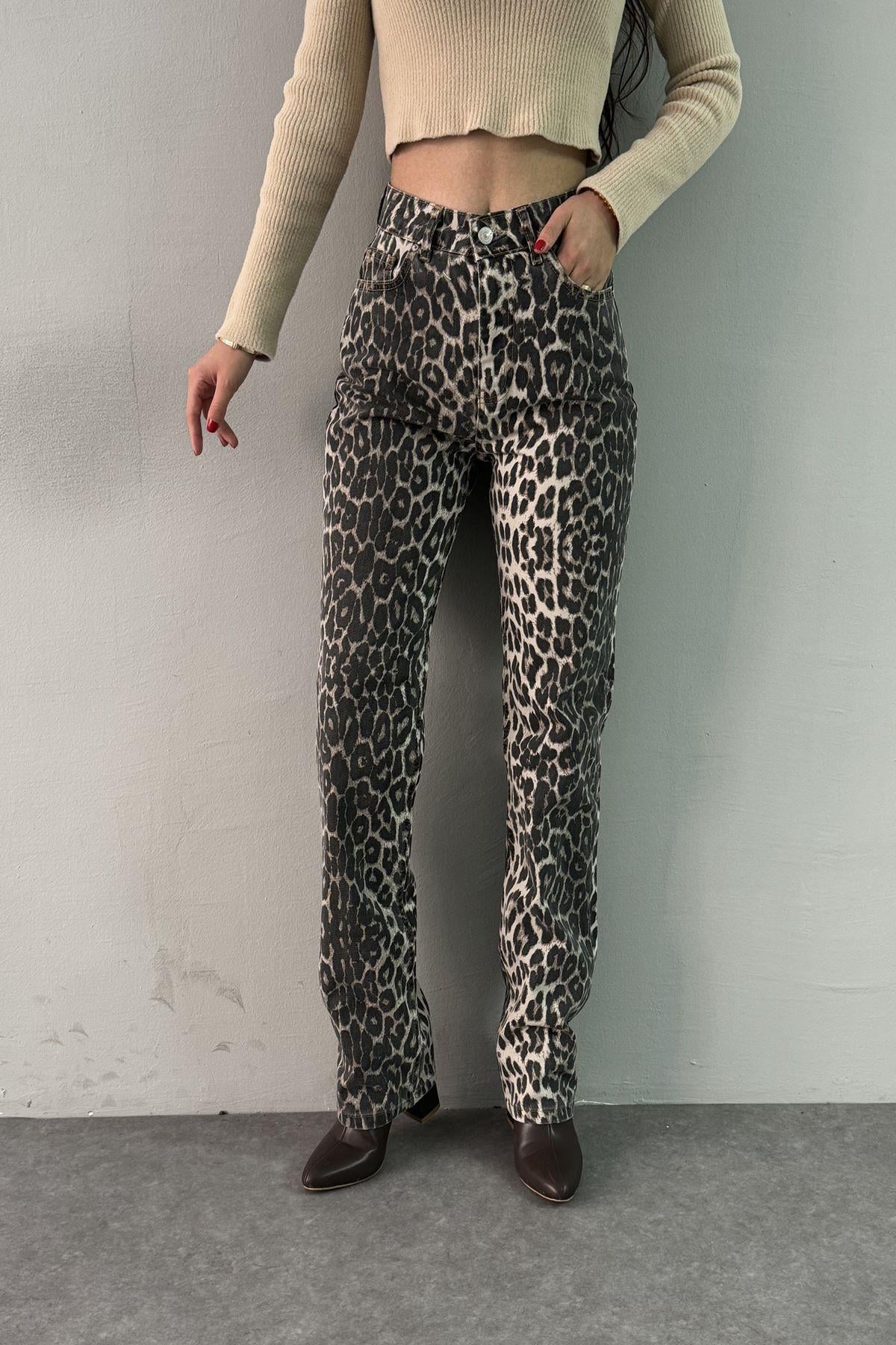 LEOPAR DESEN STİGHT PANTOLON