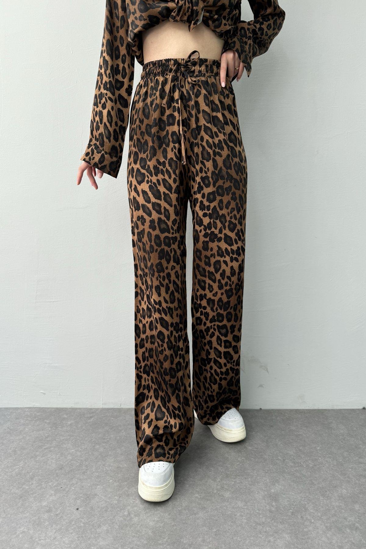 LEOPAR DESENLİ BOL PAÇA SATEN PANTOLON
