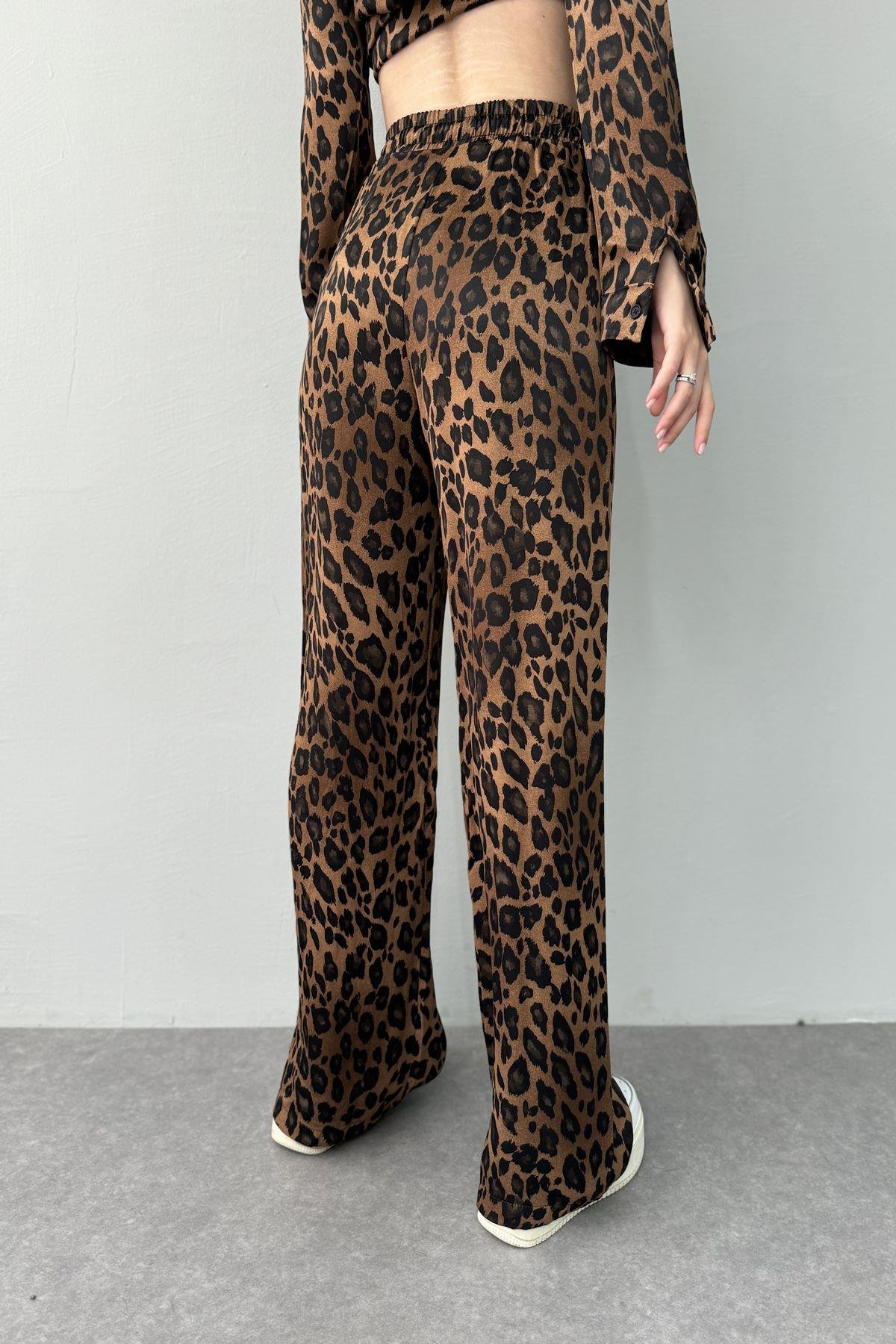 LEOPAR DESENLİ BOL PAÇA SATEN PANTOLON