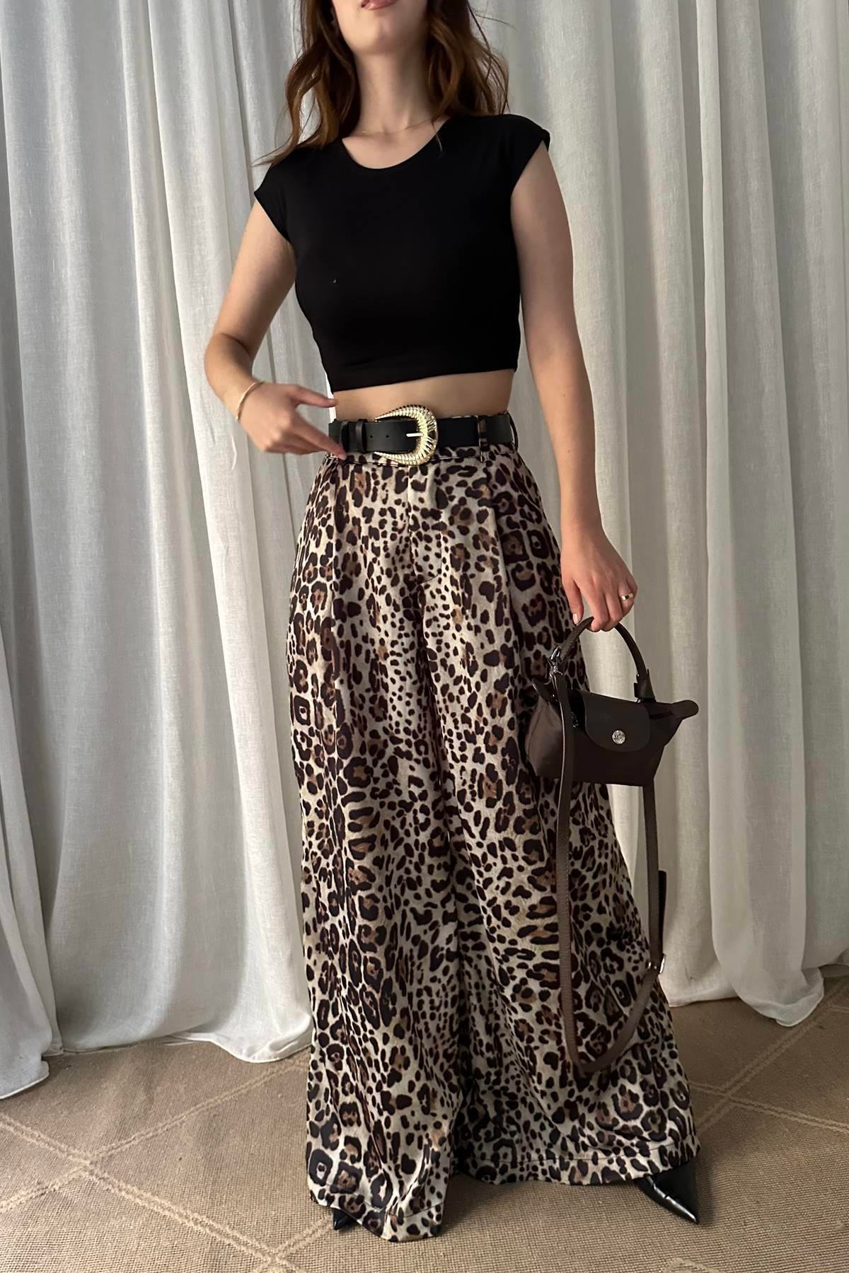 LEOPAR DESENLİ SATEN PANTOLON