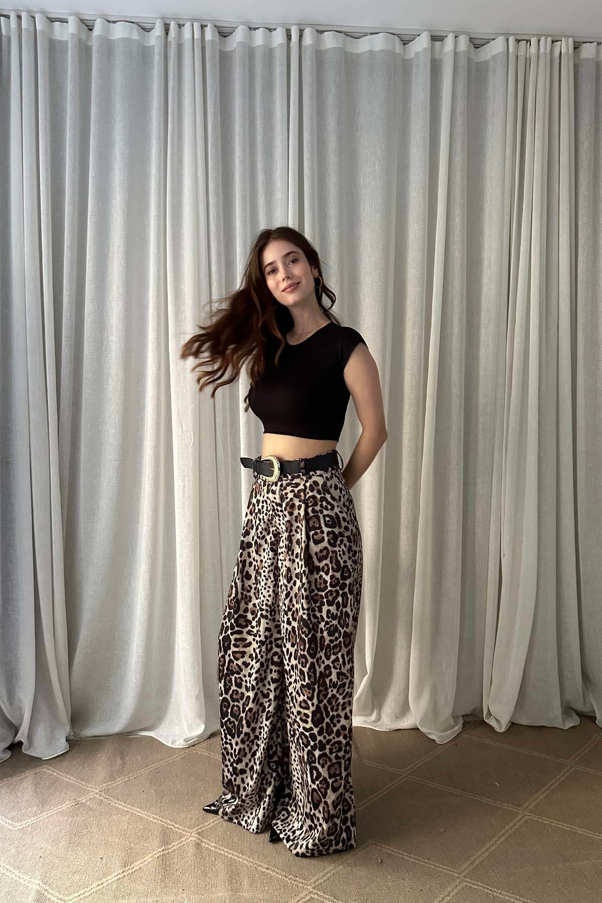 LEOPAR DESENLİ SATEN PANTOLON