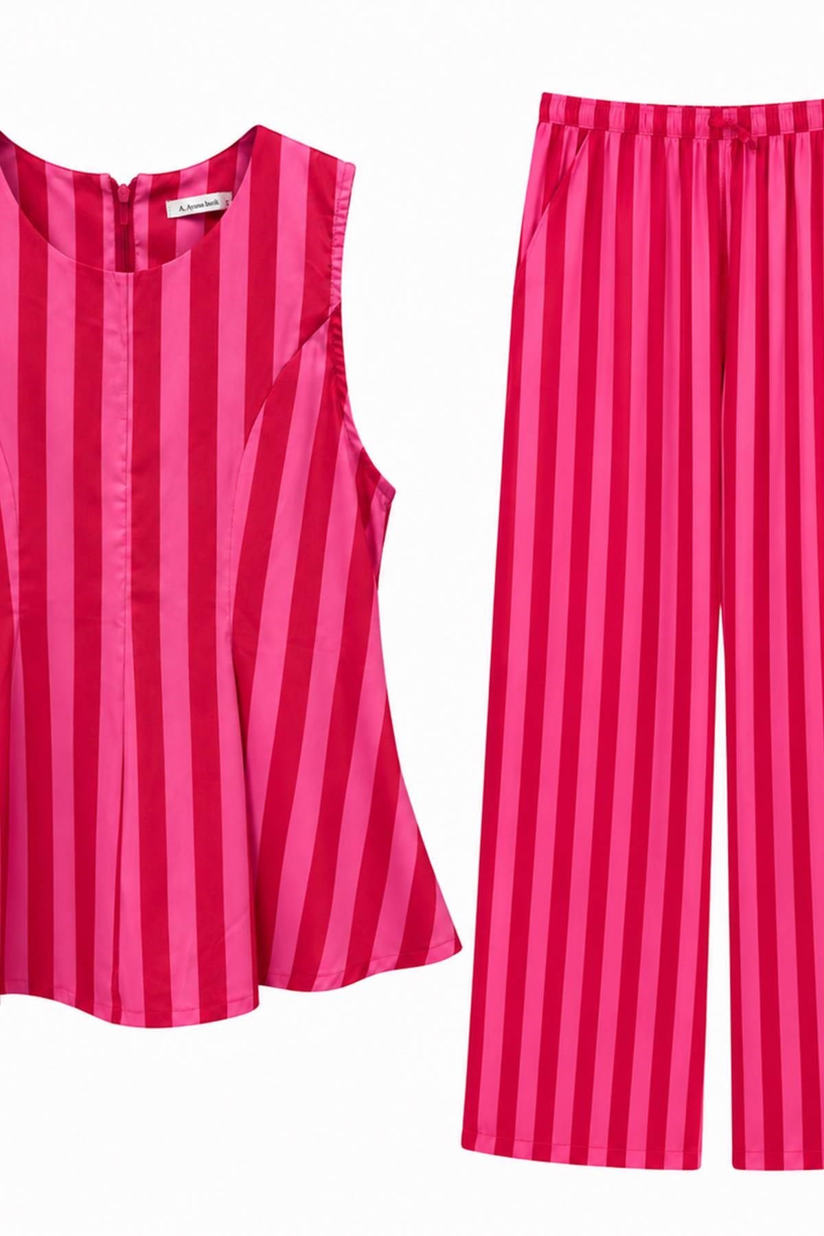 ÇİZGİ DETAY PEPLUM BLUZ PANTOLON TAKIM