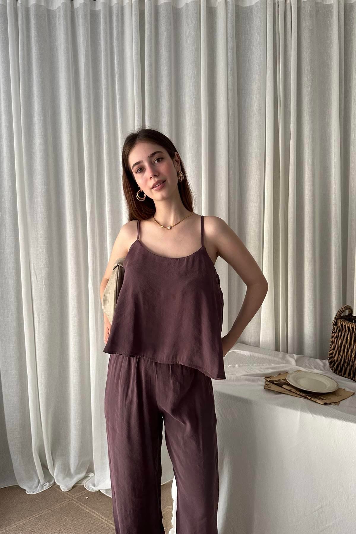 İP ASKILI BLUZ PANTOLON TAKIM