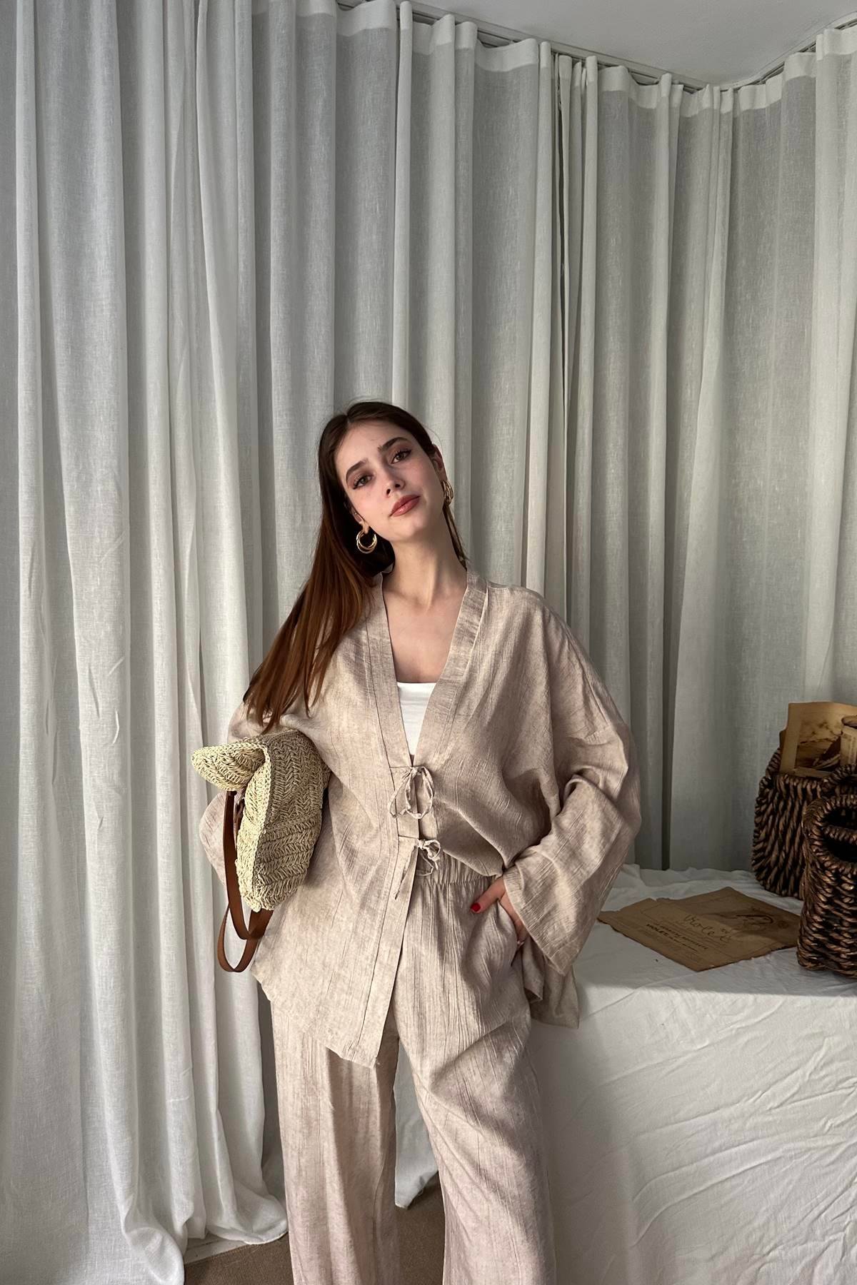 ÖN BAĞCIK DETAY KİMONO PANTOLON