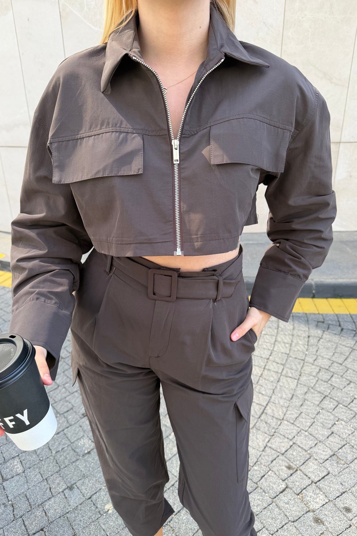 PARAŞÜT KUMAŞ CROP MONT PANTOLON TAKIM
