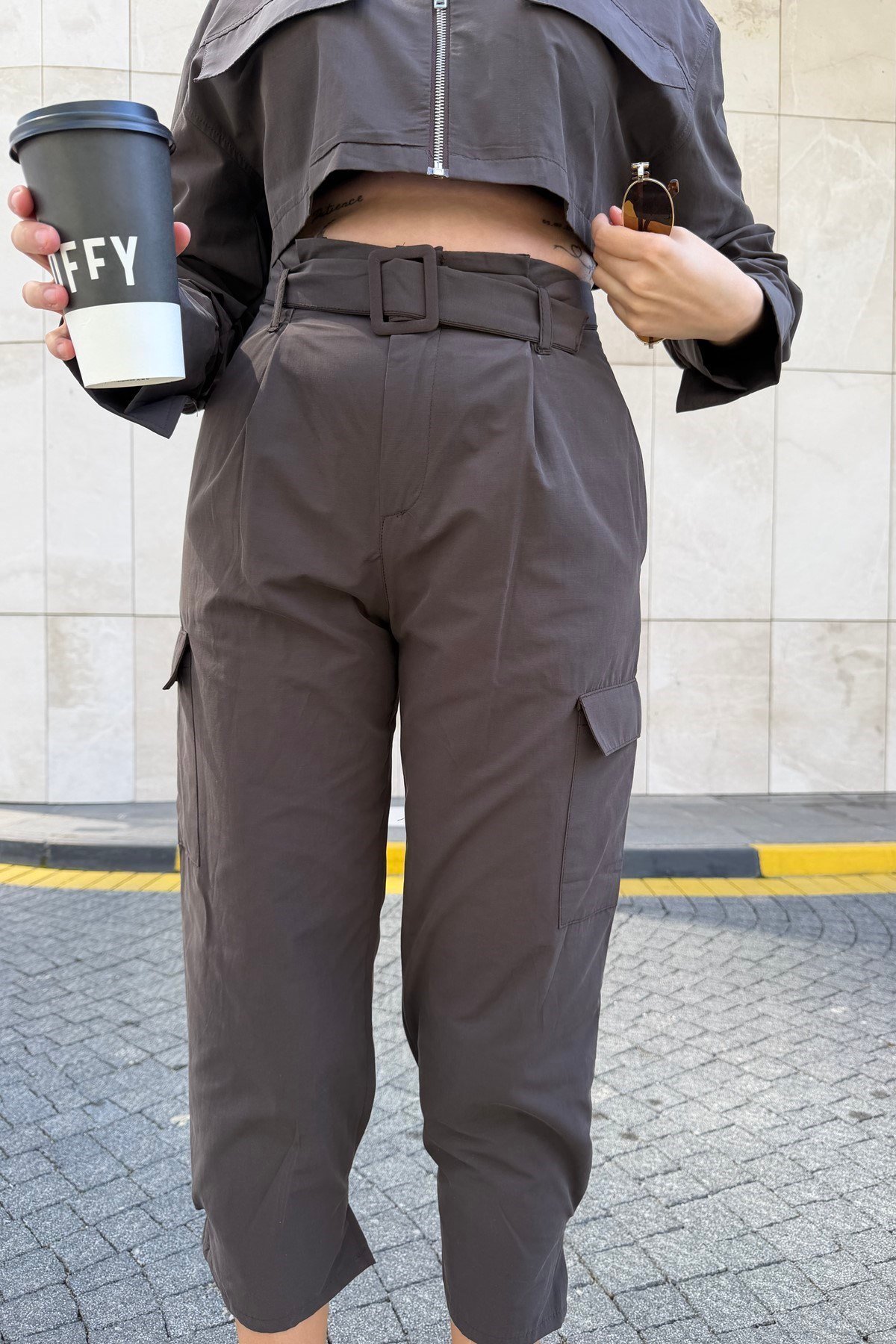 PARAŞÜT KUMAŞ CROP MONT PANTOLON TAKIM