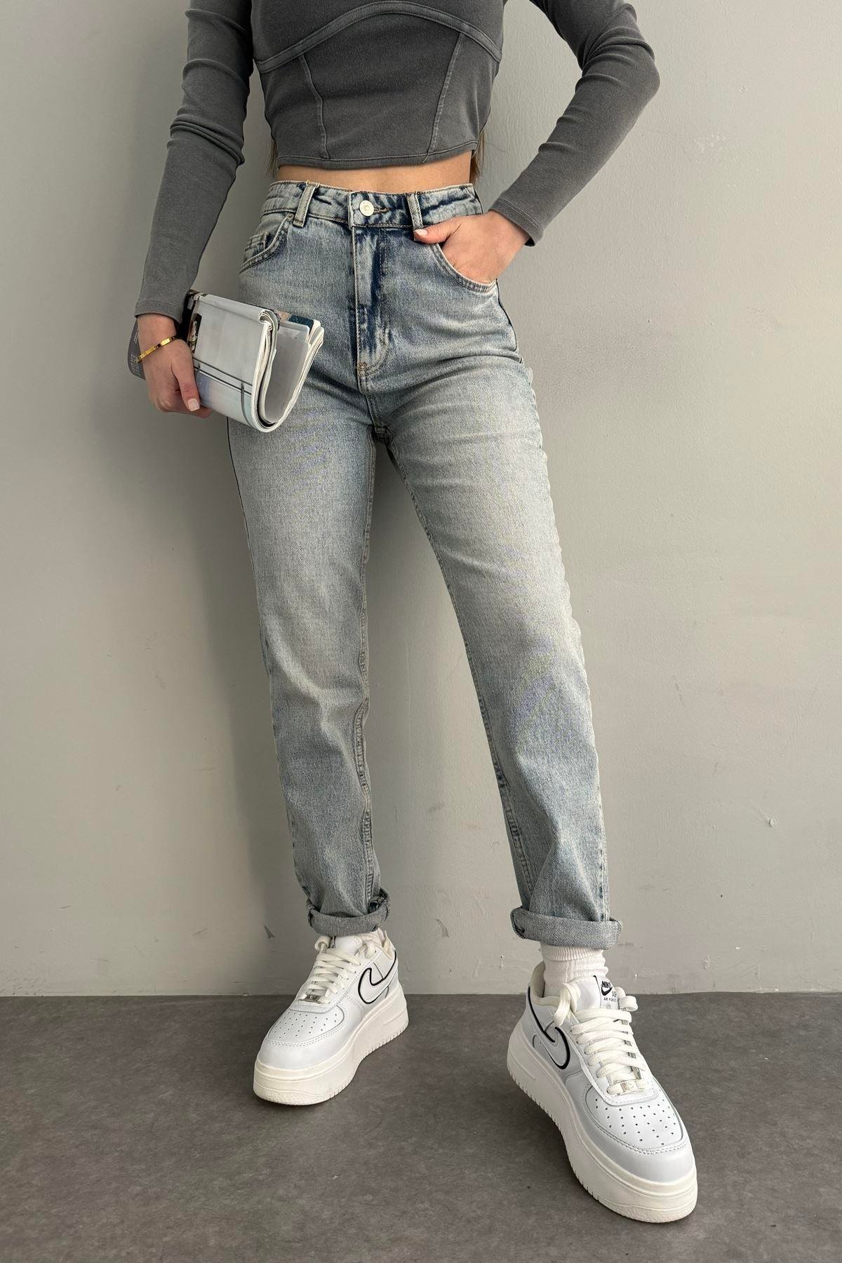 MARBEL EFEKTLİ LİKRALI MOM PANTOLON