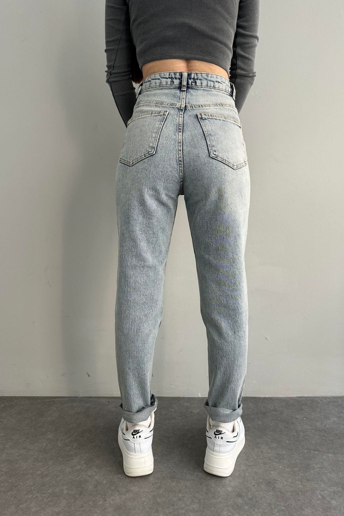 MARBEL EFEKTLİ LİKRALI MOM PANTOLON